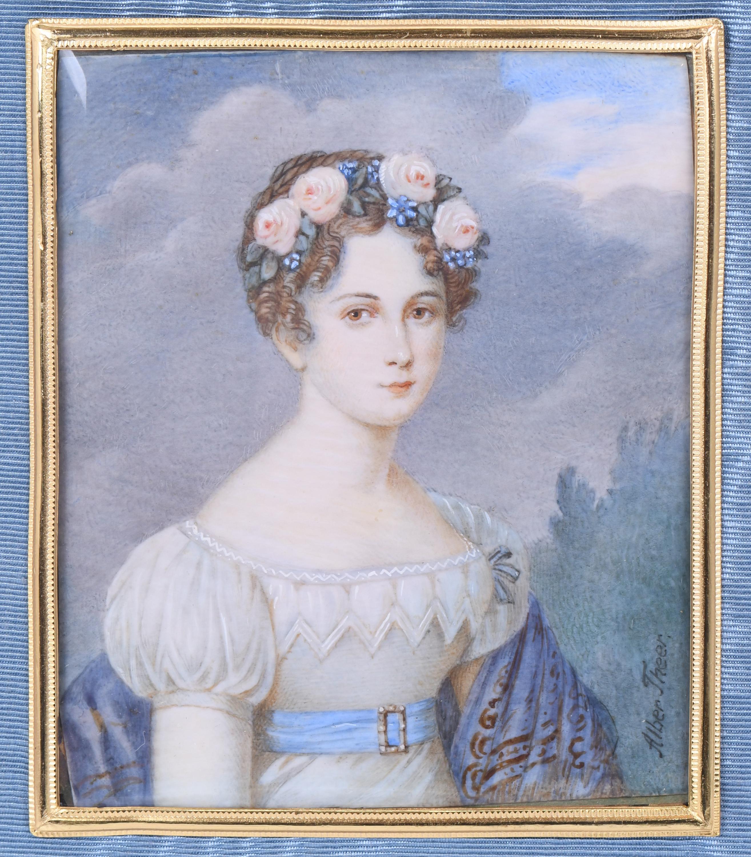 ALBERT THEER (1815-1902).  MINIATURA DE DAMA. 