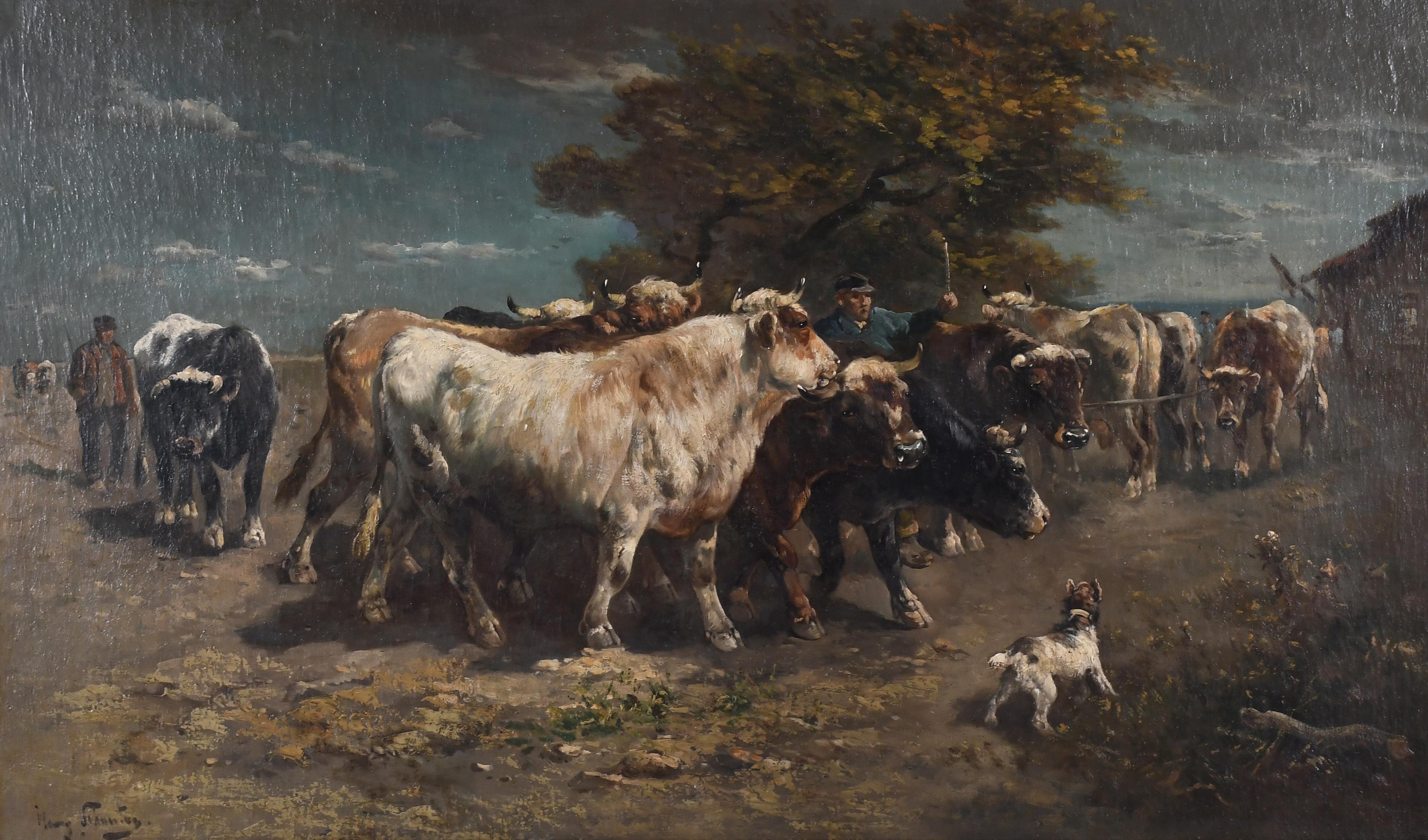 HENRY SCHOUTEN (1857/64-1927).  "VACAS Y PASTORES".