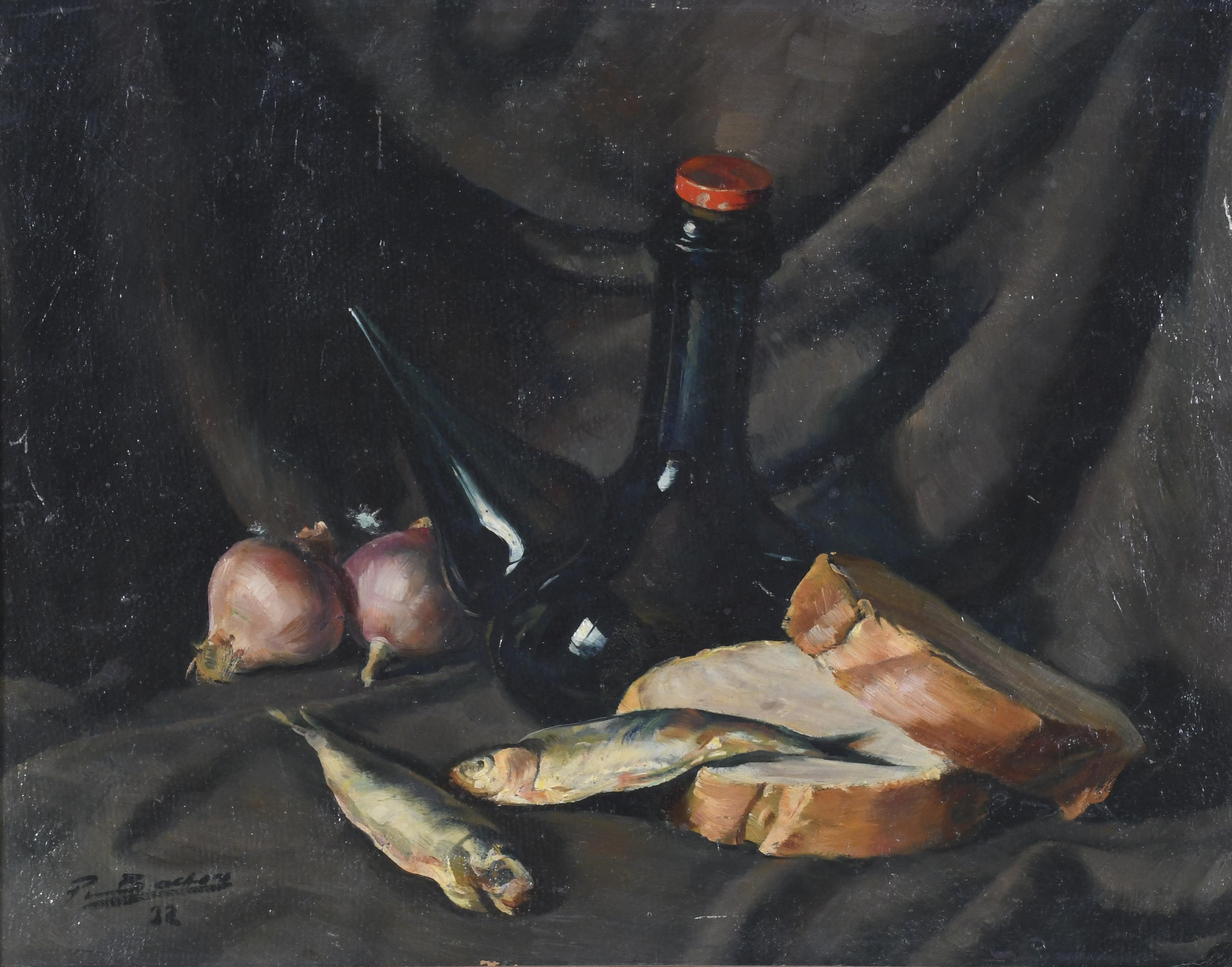 ESCUELA ESPAÑOLA, SIGLO XX. "BODEGÓN DE LAS SARDINAS", 1932