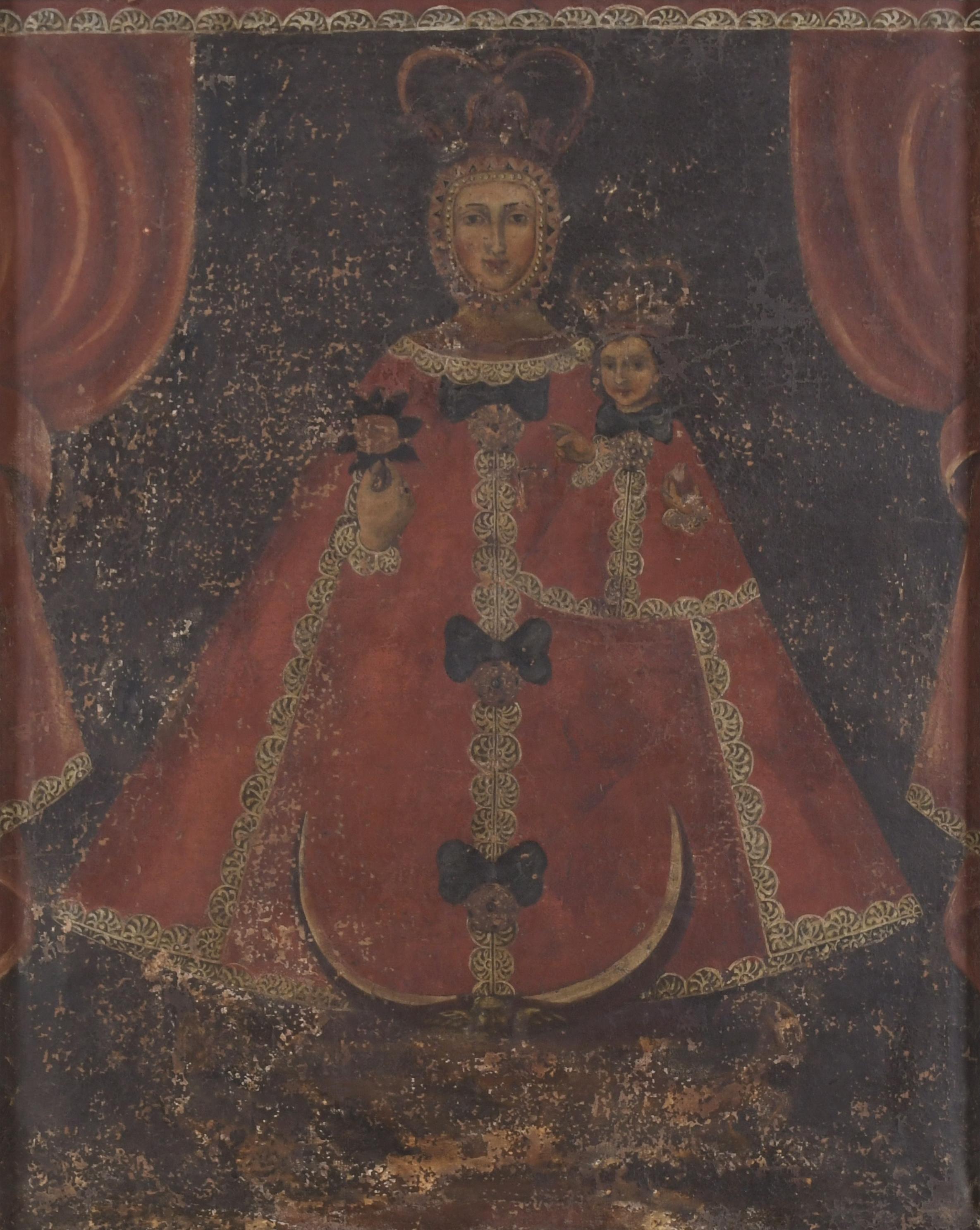 ESCUELA ESPAÑOLA, SIGLO XVII-XVIII. "LA VIRGEN DEL ROSARIO