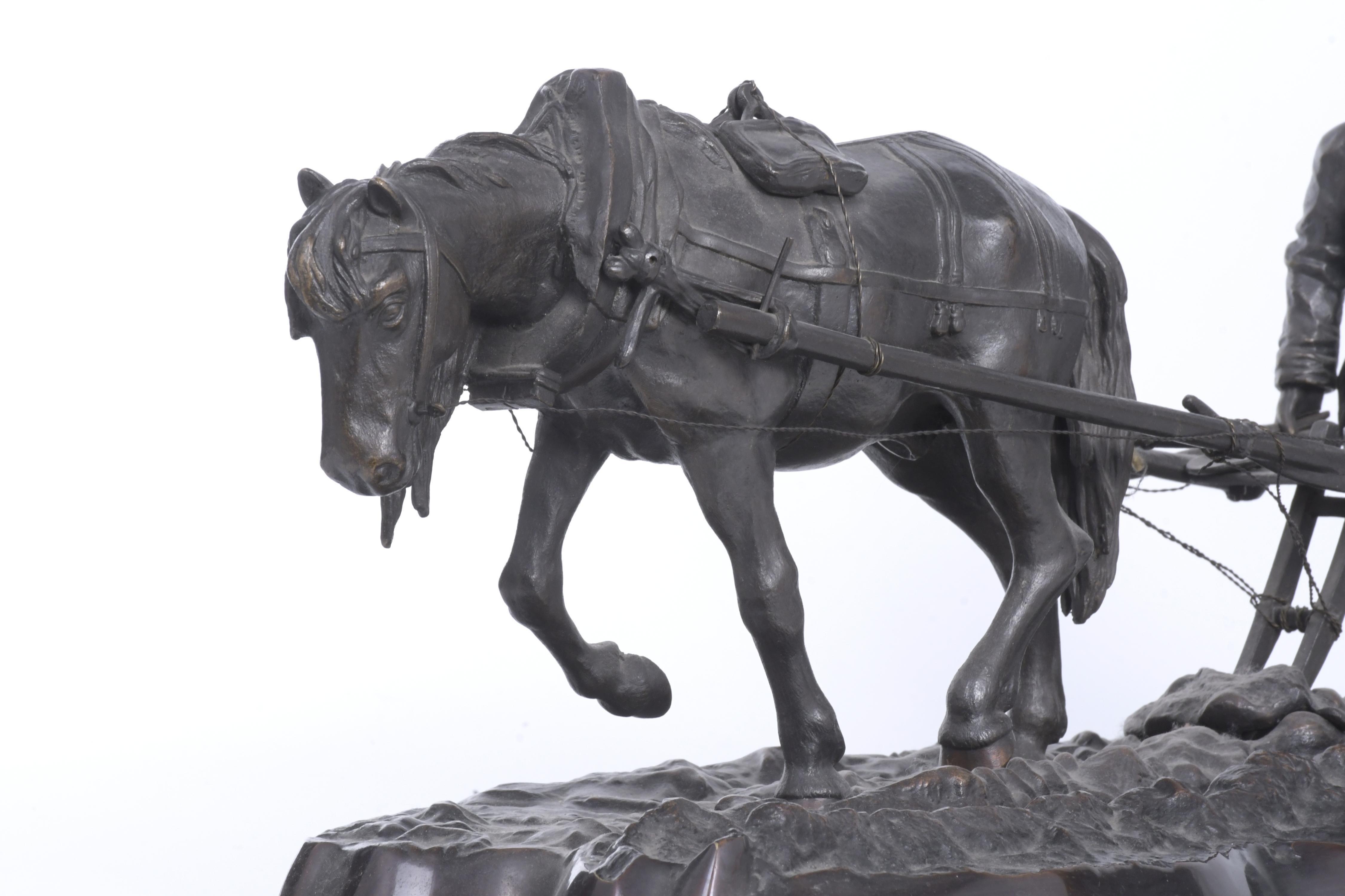 ESCUELA ESPAÑOLA, SIGLO XX. ESCULTURA "ARADO CON CABALLO".