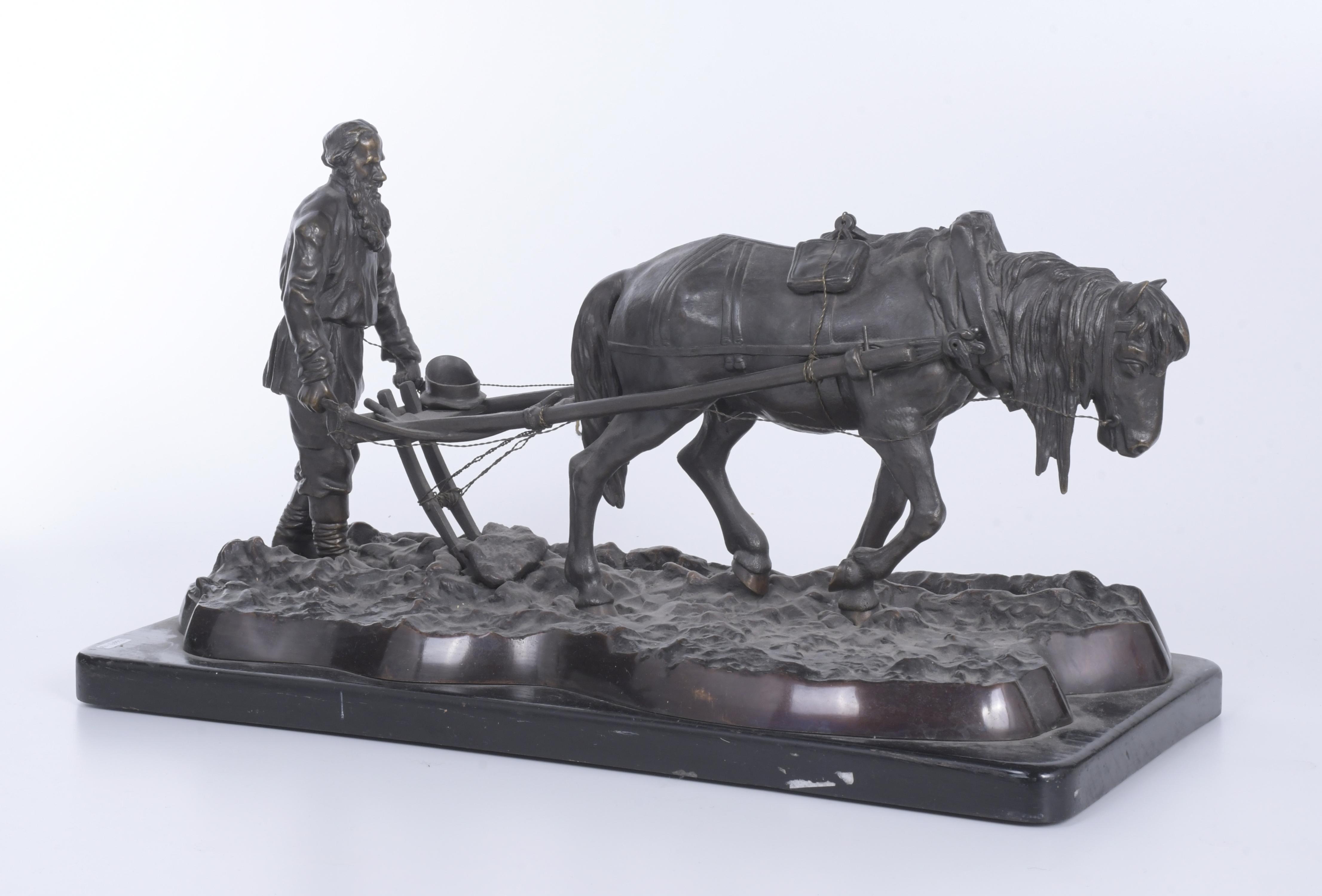 ESCUELA ESPAÑOLA, SIGLO XX. ESCULTURA "ARADO CON CABALLO".