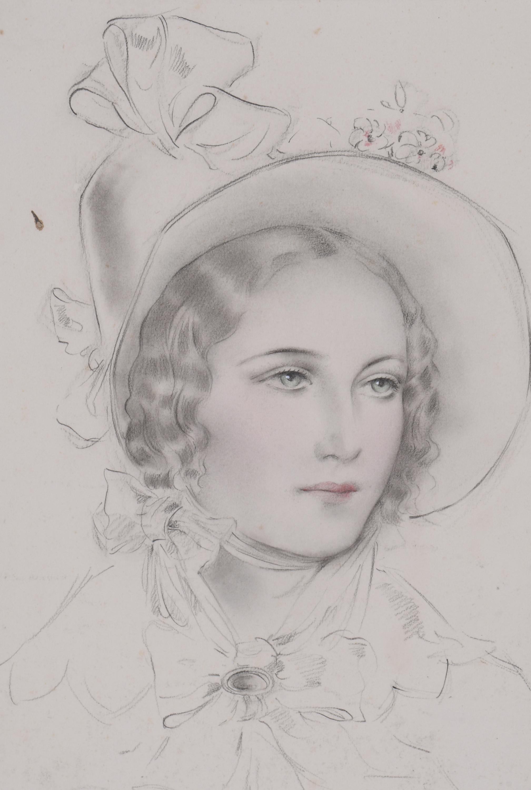 ENRIQUE OCHOA (1891-1978). "RETRATO DAMA CON SOMBRERO".