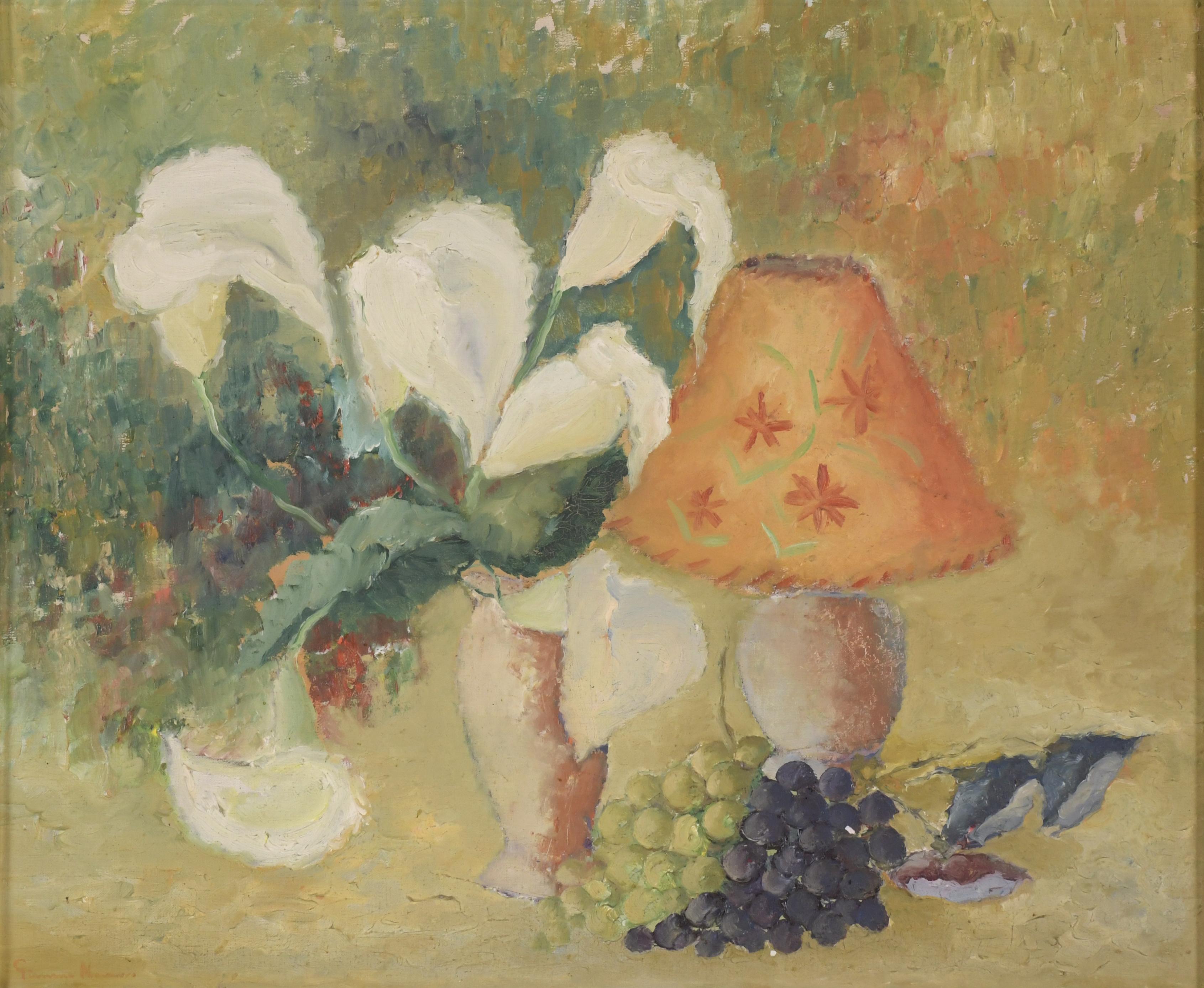 JOSEP GIMENO NAVARRO (1901-1955). "BODEGÓN LÁMPARA Y FLORES