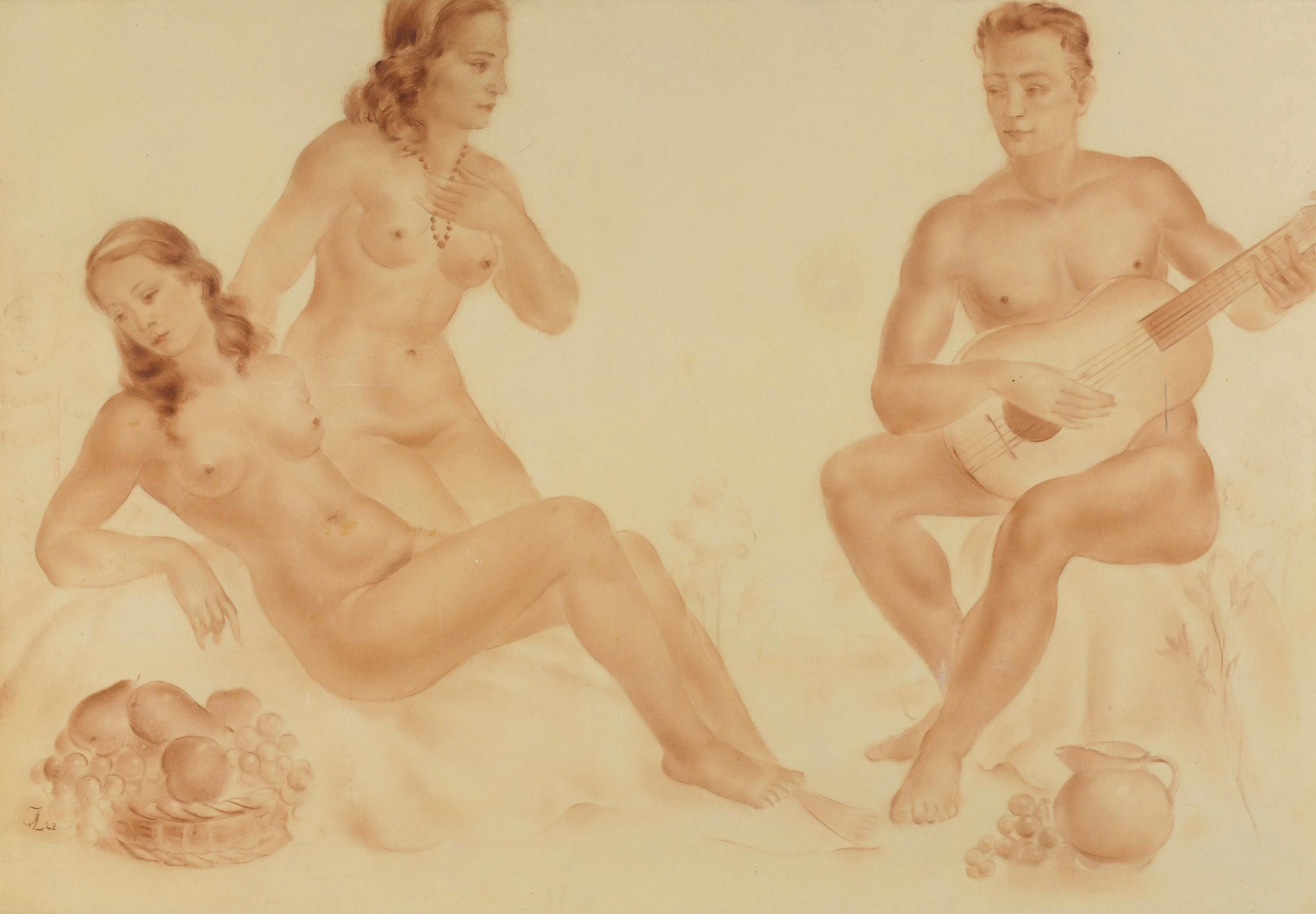 ESCUELA ESPAÑOLA, SIGLO XX.  "FIGURAS DESNUDAS", 1942.