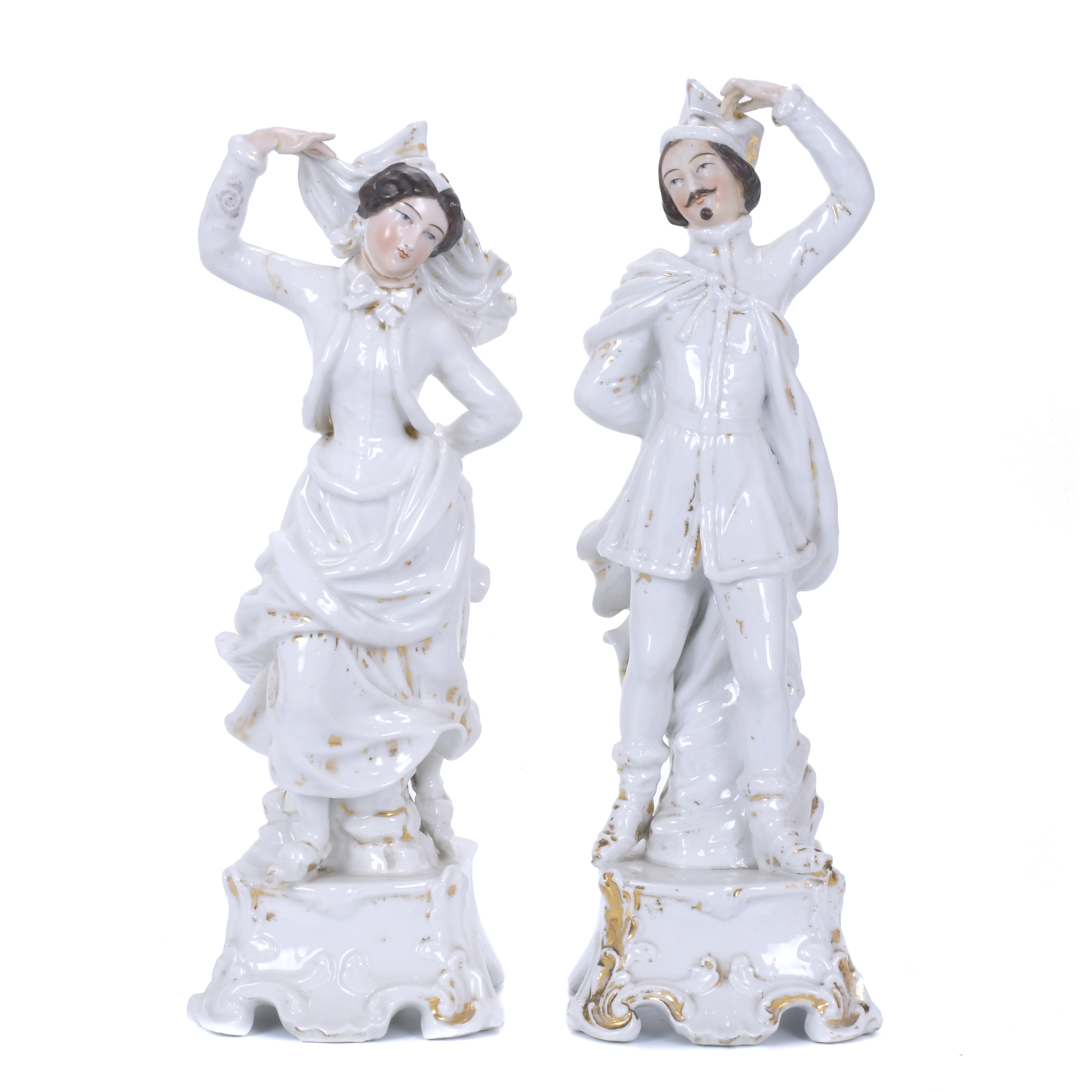 Pareja de picaflores isabelino en porcelana, siglo XX. 