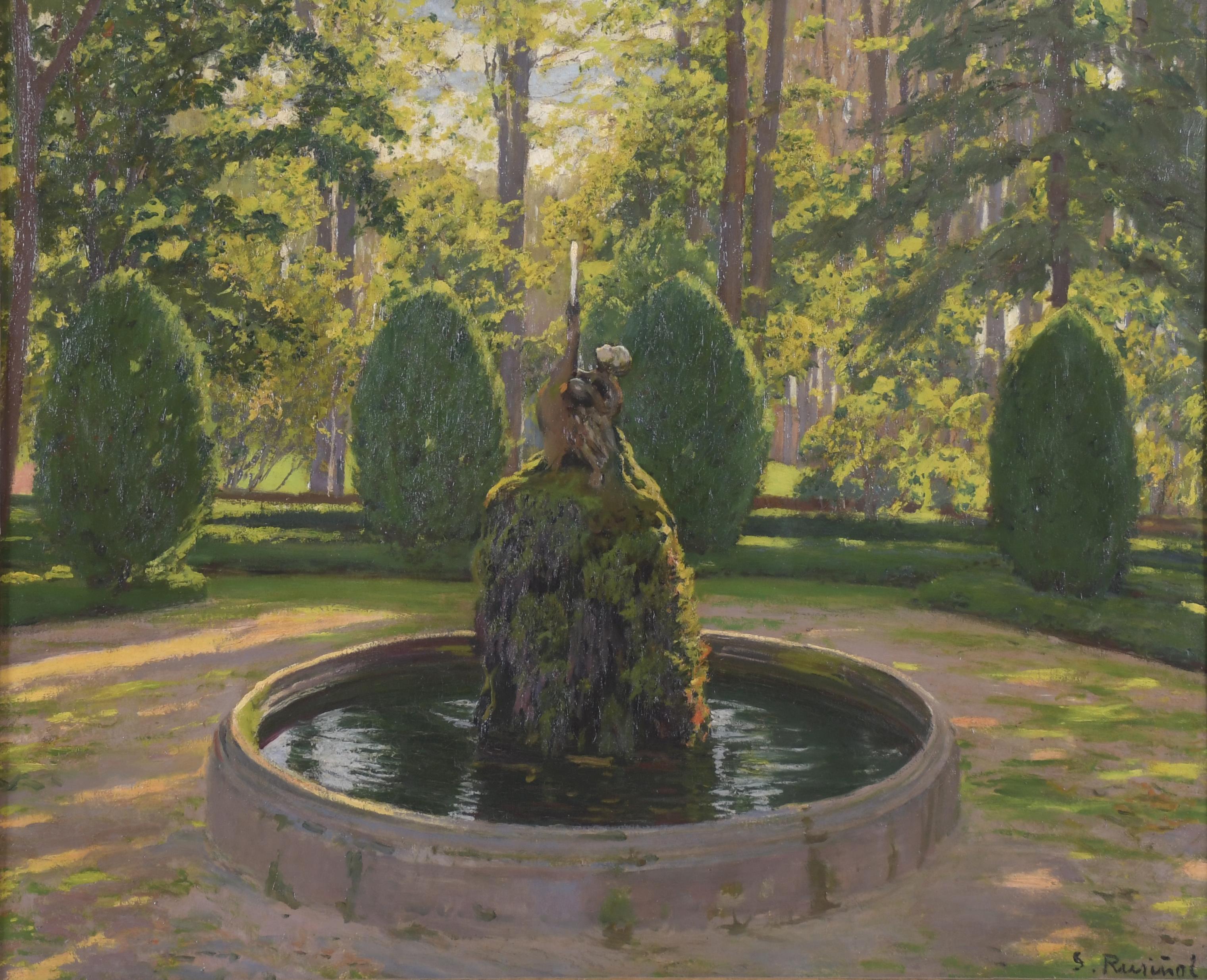 SANTIAGO RUSIÑOL (1861-1931). "JARDÍN CON SURTIDOR", Aranju