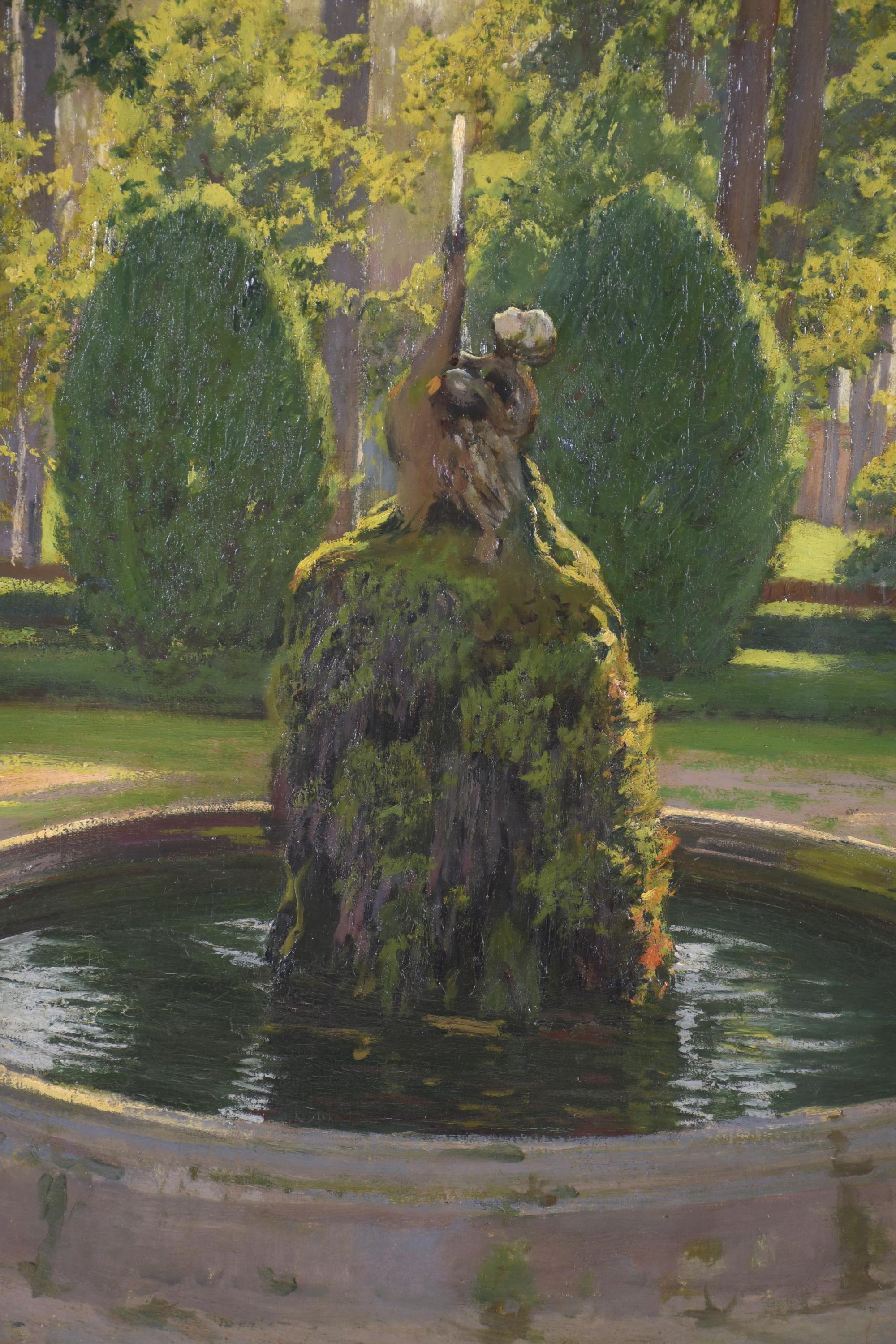 SANTIAGO RUSIÑOL (1861-1931). "JARDÍN CON SURTIDOR", Aranju