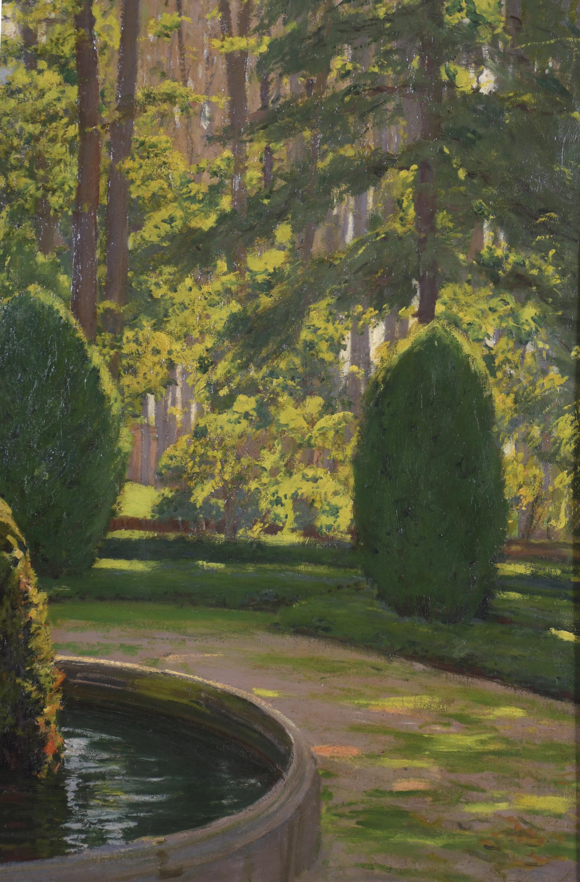 SANTIAGO RUSIÑOL (1861-1931). "JARDÍN CON SURTIDOR", Aranju