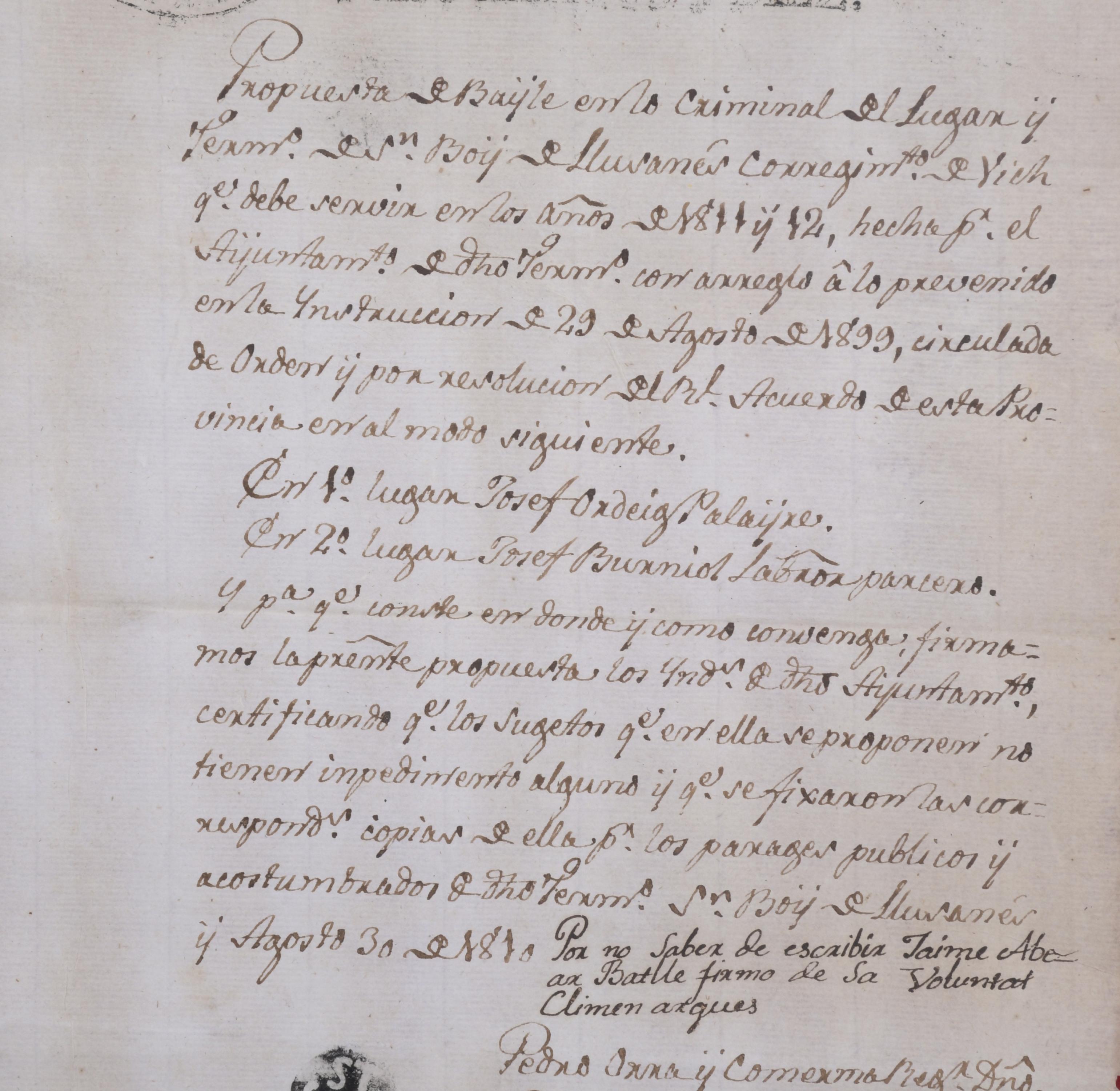 DOCUMENTO NOTARIAL CON SELLO DE FERNANDO VII, 1810.