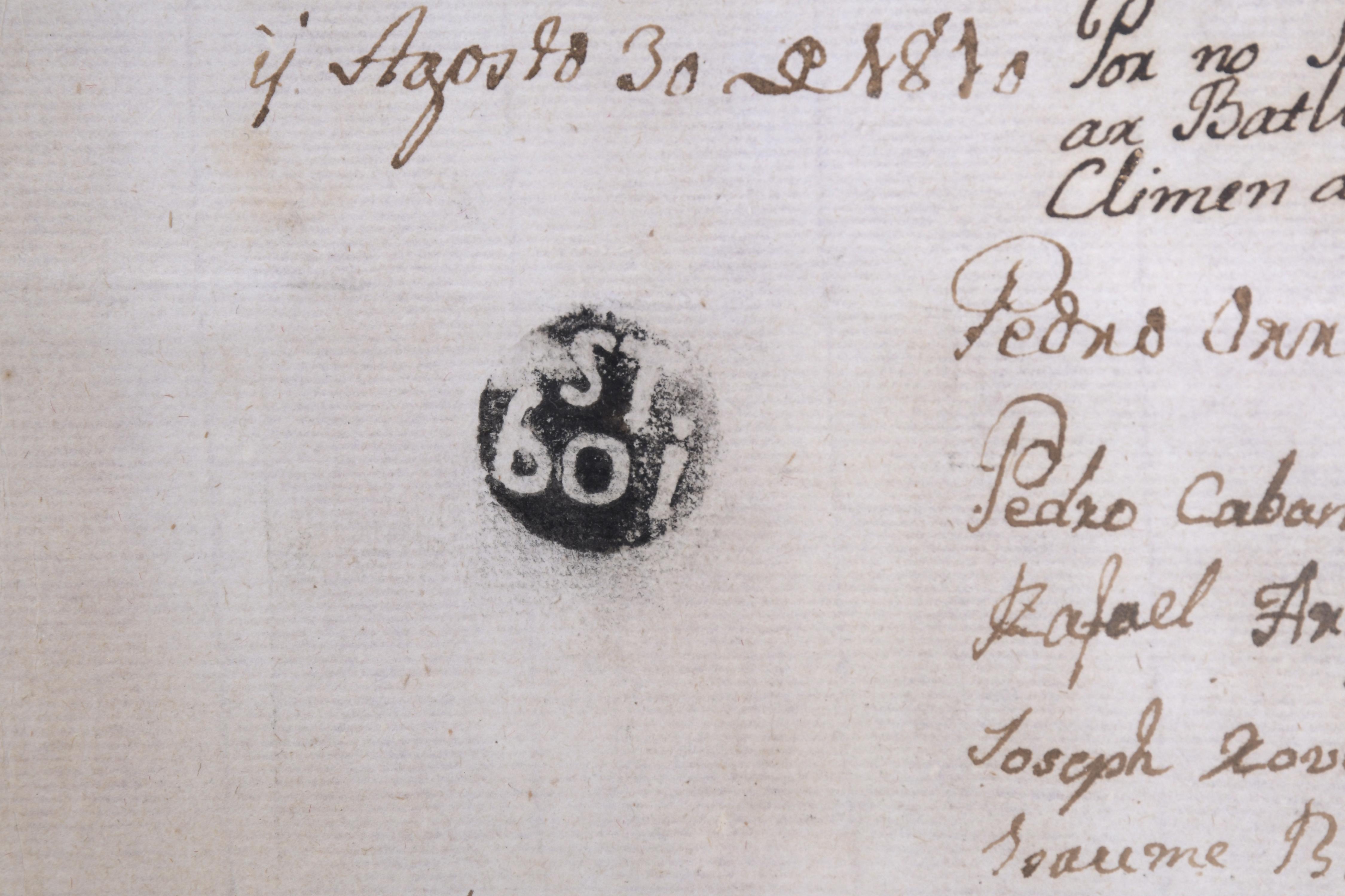 DOCUMENTO NOTARIAL CON SELLO DE FERNANDO VII, 1810.