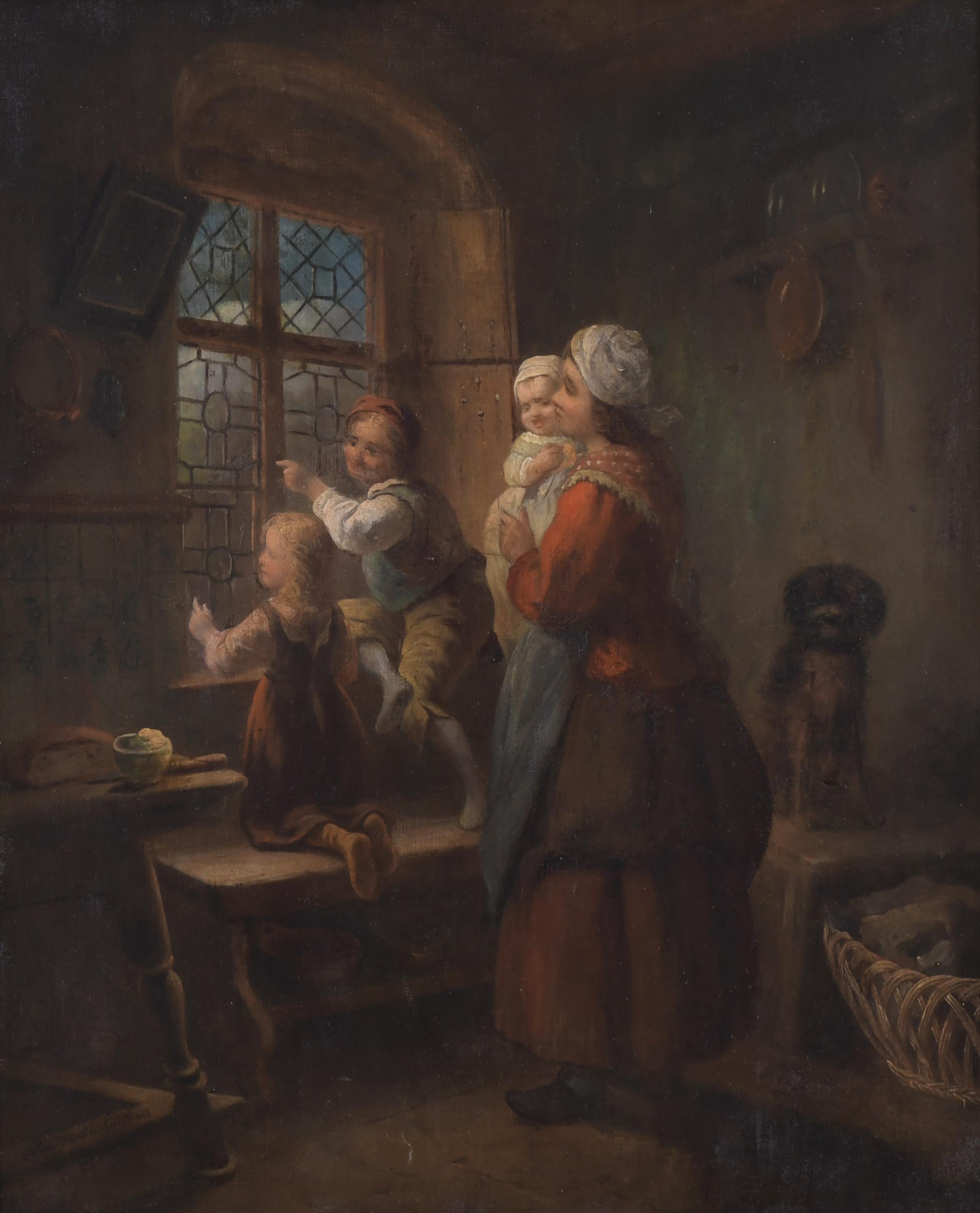 ESCUELA HOLANDESA, SIGLO XIX. "ESCENA FAMILIAR".