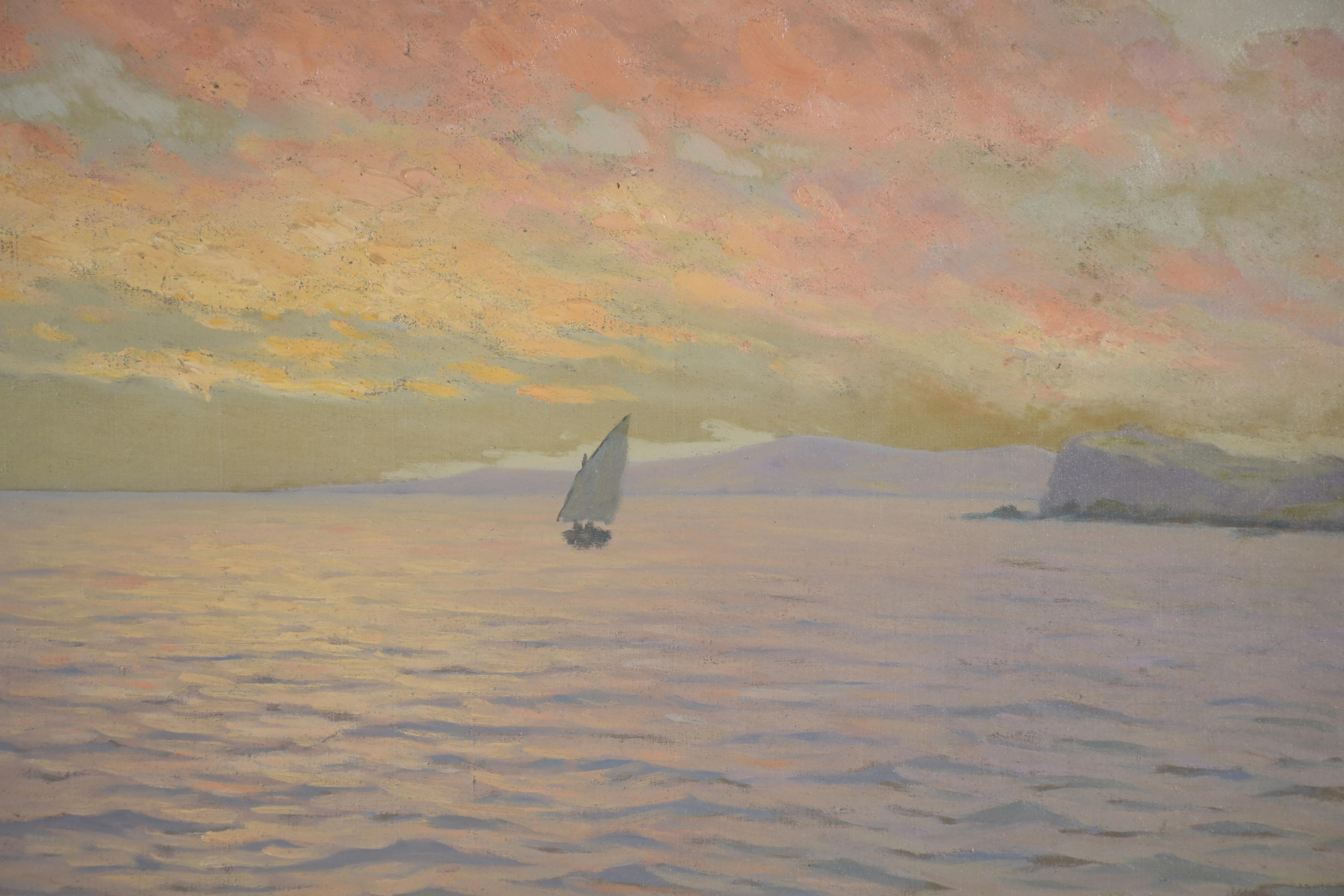 GUILLERMO GÓMEZ GIL (1862-1942).  "MARINA AL ATARDECER".