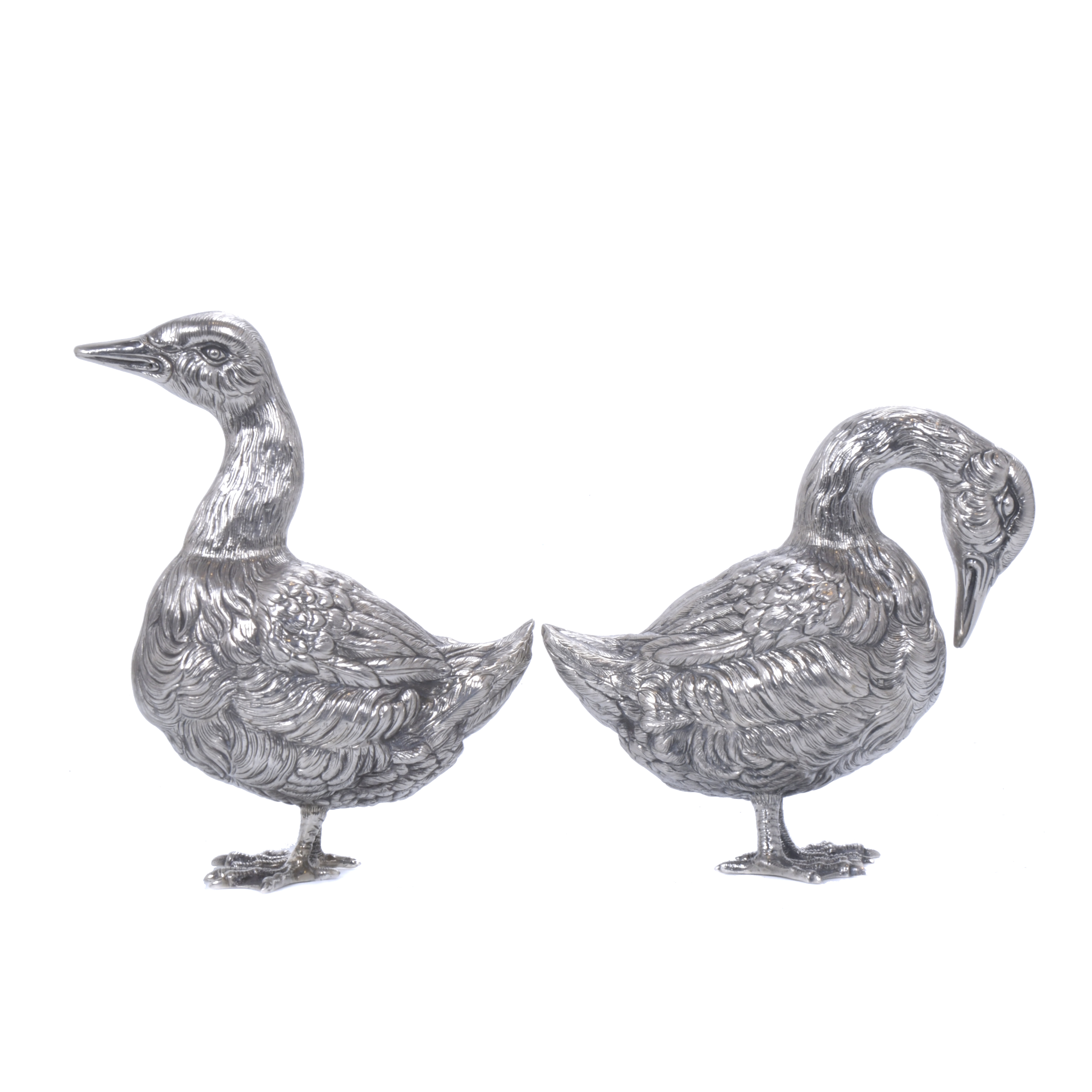 PAREJA DE PATOS EN PLATA ESPAÑOLA, SIGLO XIX.