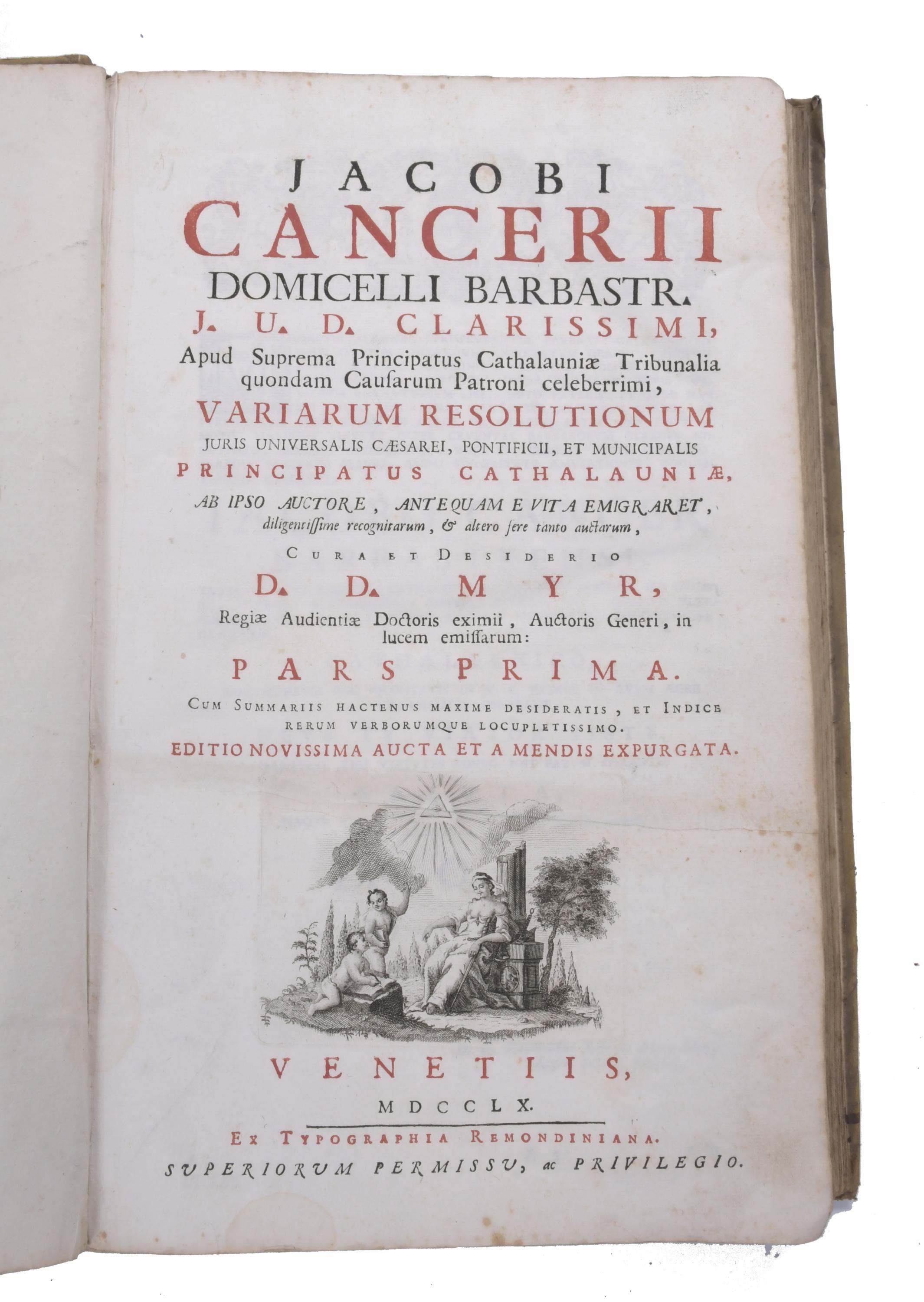 JACOBI CANCERIJ. DOMICELLI BARBASTR. J.U.D. CLARISSIMI, VAR