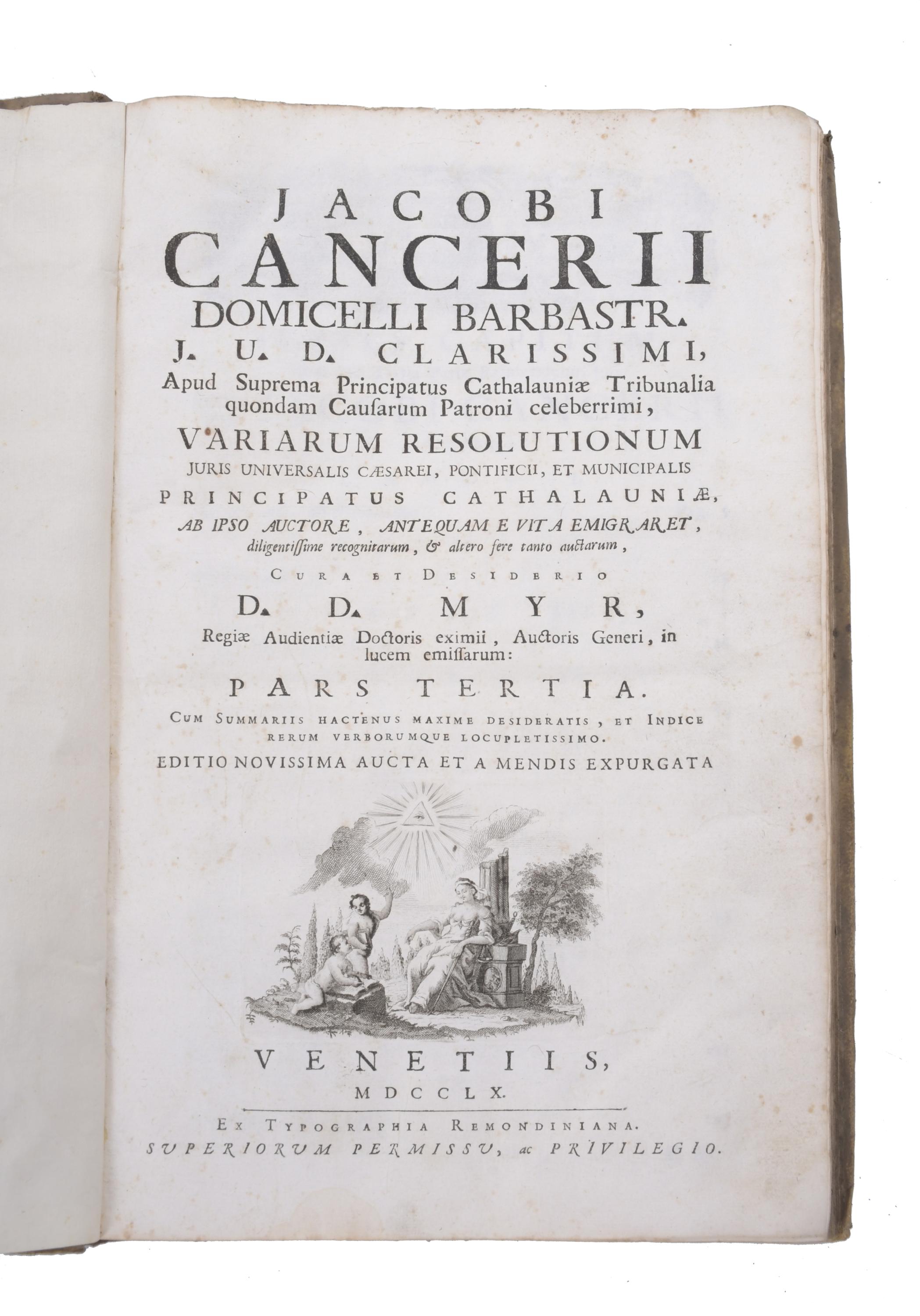 JACOBI CANCERIJ. DOMICELLI BARBASTR. J.U.D. CLARISSIMI, VAR