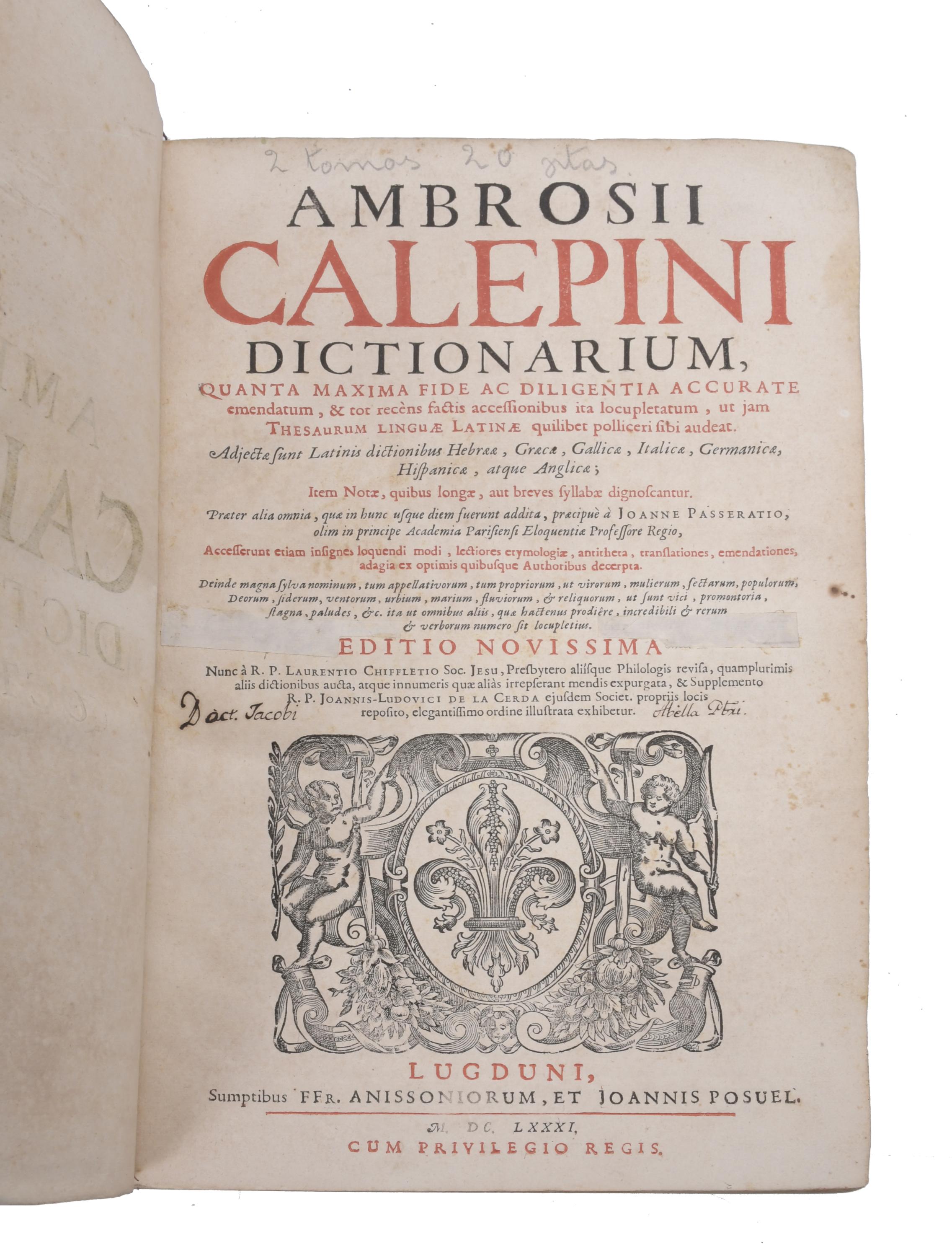 AMBROSII CALEPINI. DICTIONARII OCTOLINGUIS. II TOMOS, EDICI