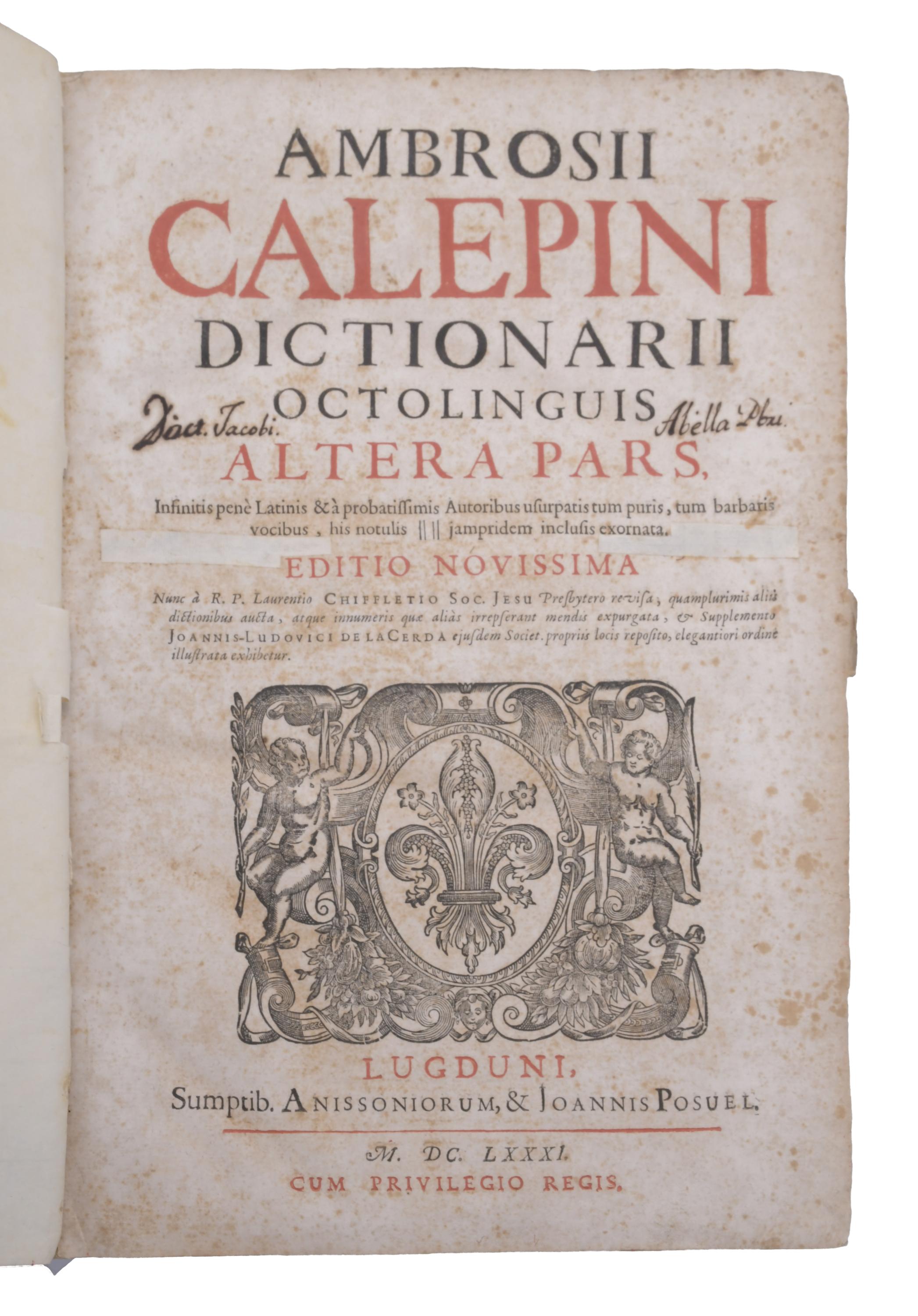 AMBROSII CALEPINI. DICTIONARII OCTOLINGUIS. II TOMOS, EDICI