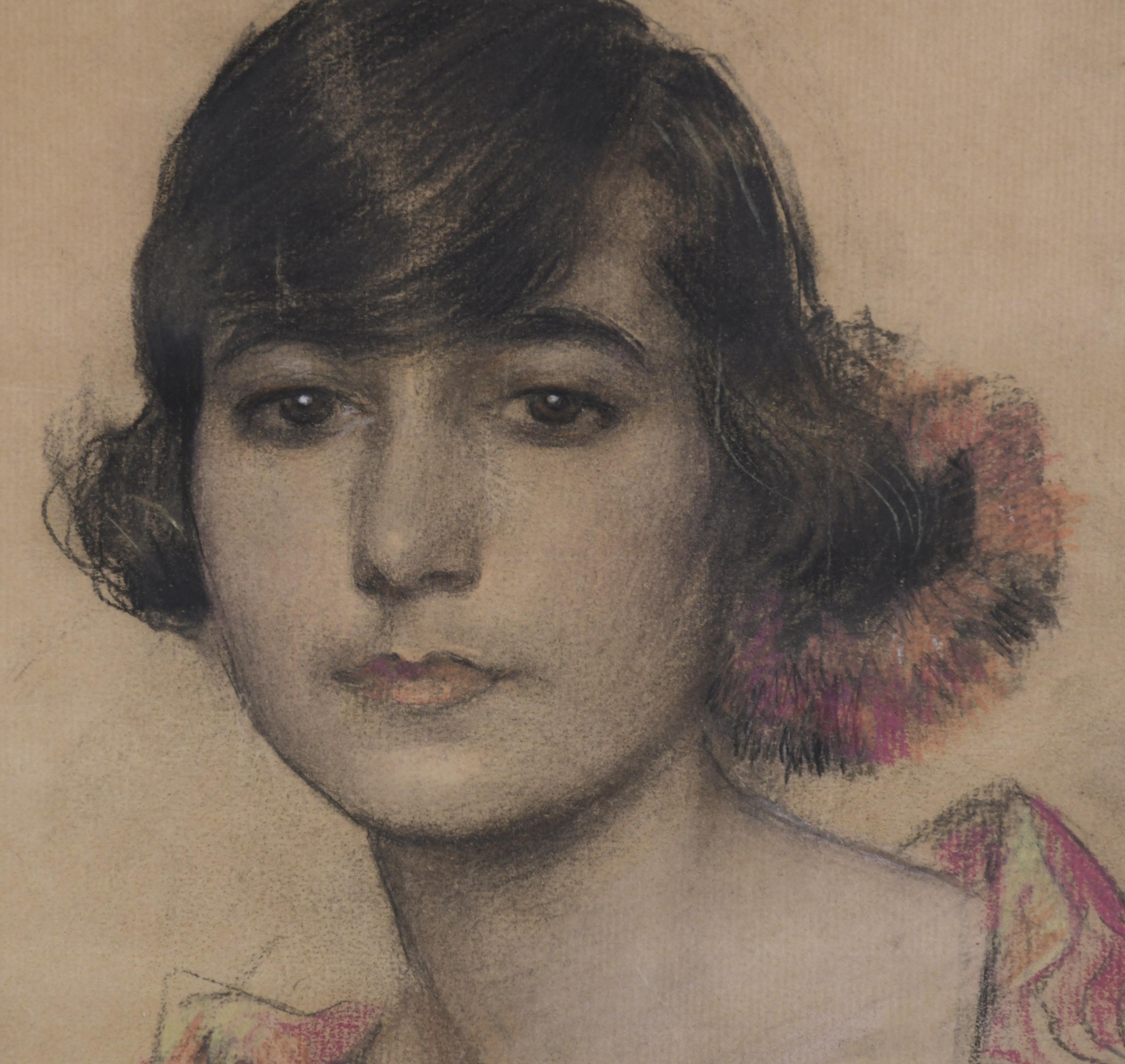 RAMÓN CASAS Y CARBO (1866-1932). "JOVEN CON MANTILLA", 1921.