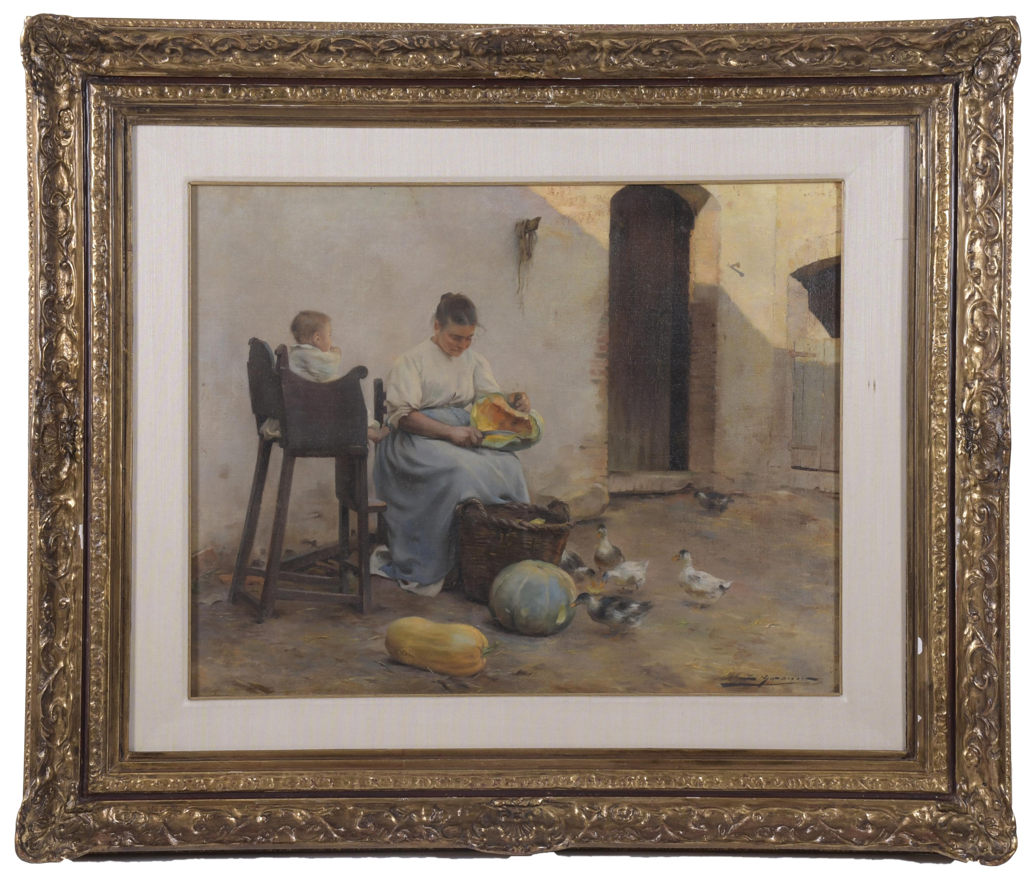 LLUÍS GRANER (1863-1929) "MADRE CORTANDO CALABAZA".