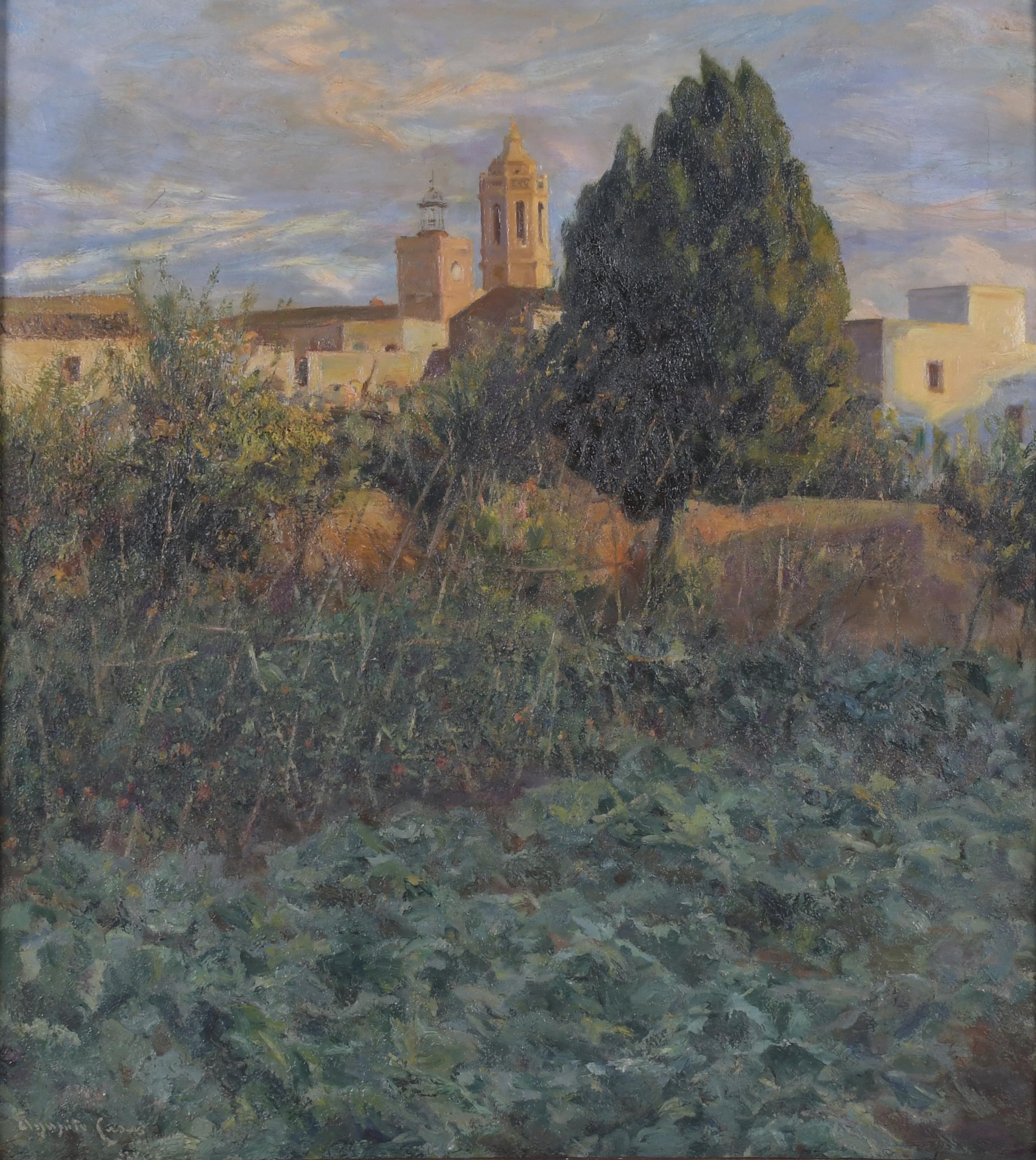 AGAPITO CASAS ABARCA (1874-1964).  "PAISAJE CON CAMPANARIO".