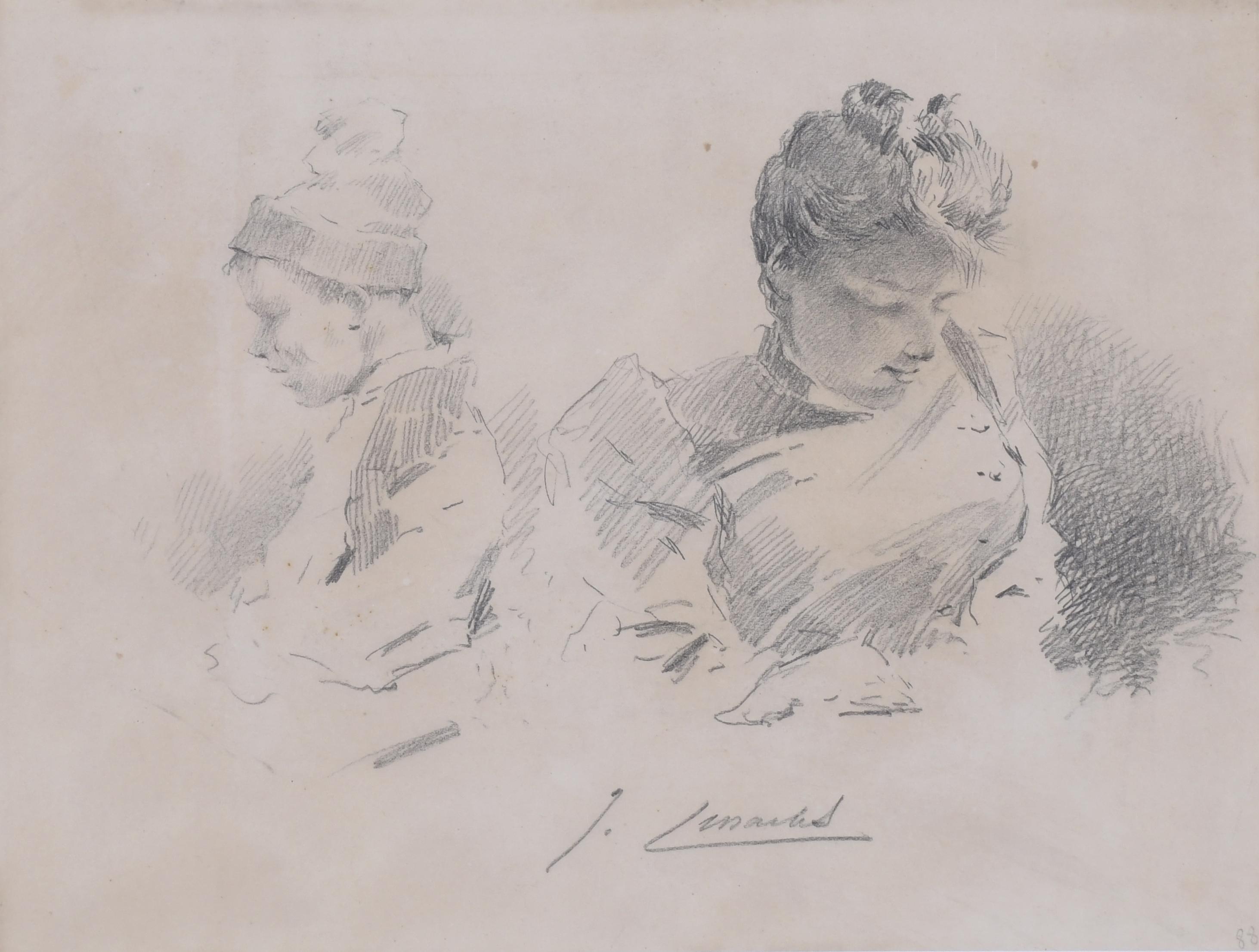 JOSEP CUSACHS I CUSACHS (1851-1908). Boceto para dama y niñ