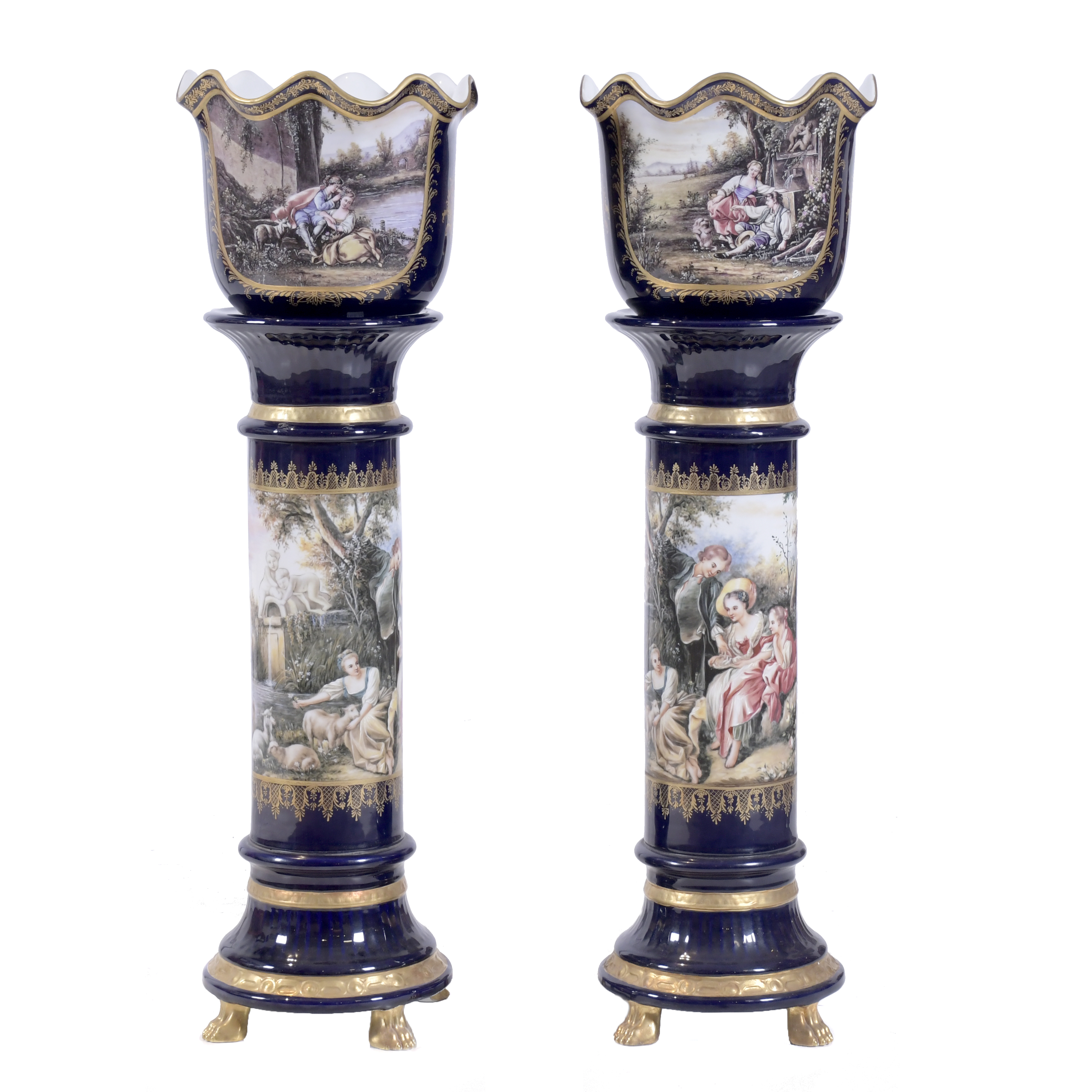 PAREJA DE COLUMNAS CON JARDINERAS DE PORCELANA SÈVRES, CIRC