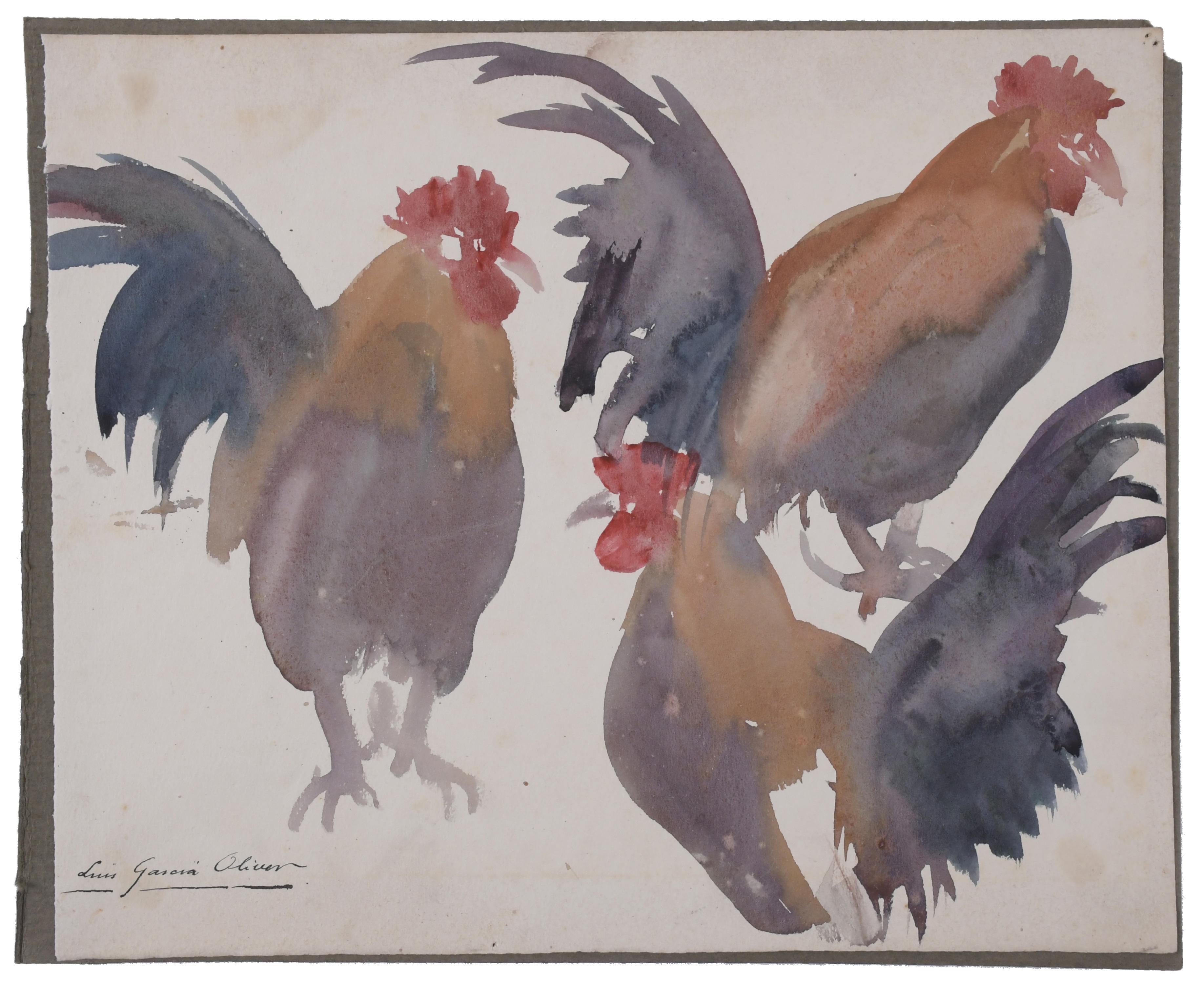 LUIS GARCIA OLIVER (1907-1977).  "GALLOS".