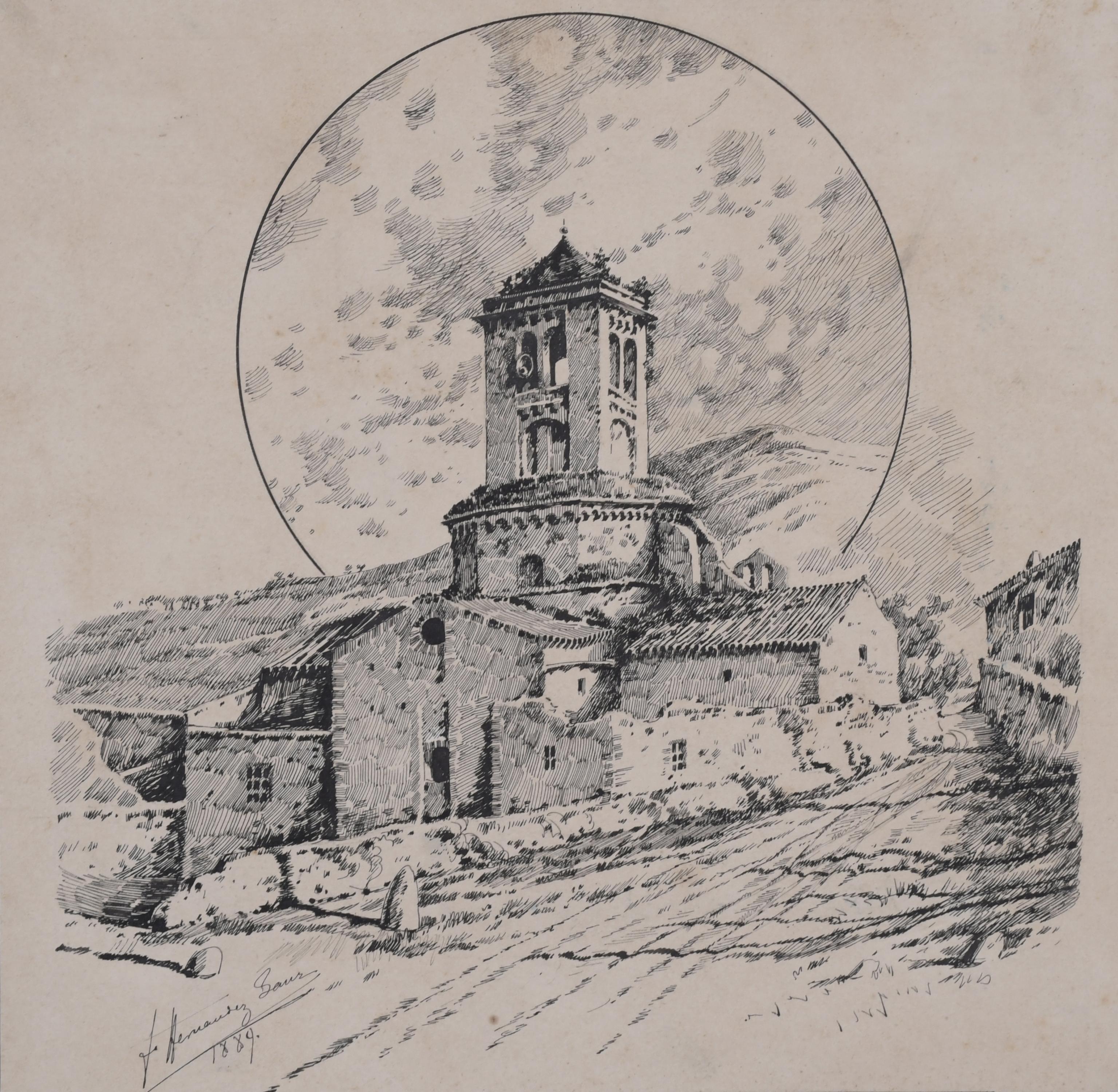 FRANCESC HERNÁNDEZ SANS (1863-1949). "PUEBLO Y LUNA", 1889.