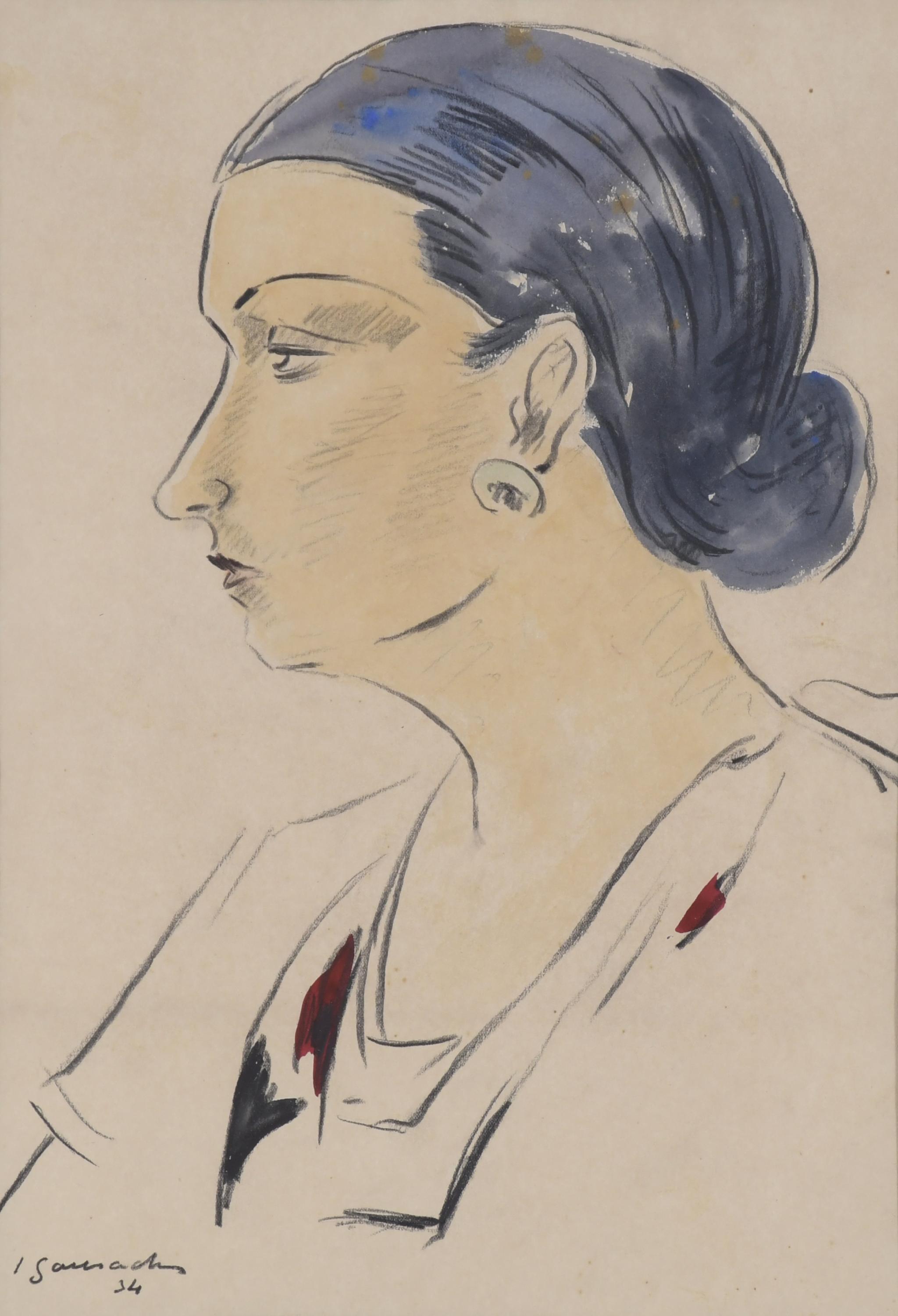 JOSEP GAUSACHS (1889-1959).  "RETRATO FEMENINO DE PERFIL", 