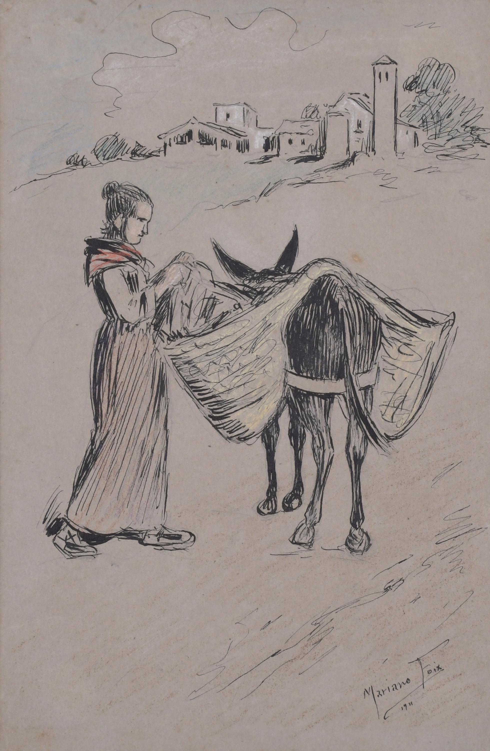 MARIANO FOIX (1860-1914).  "JOVEN Y BURRO", 1911.