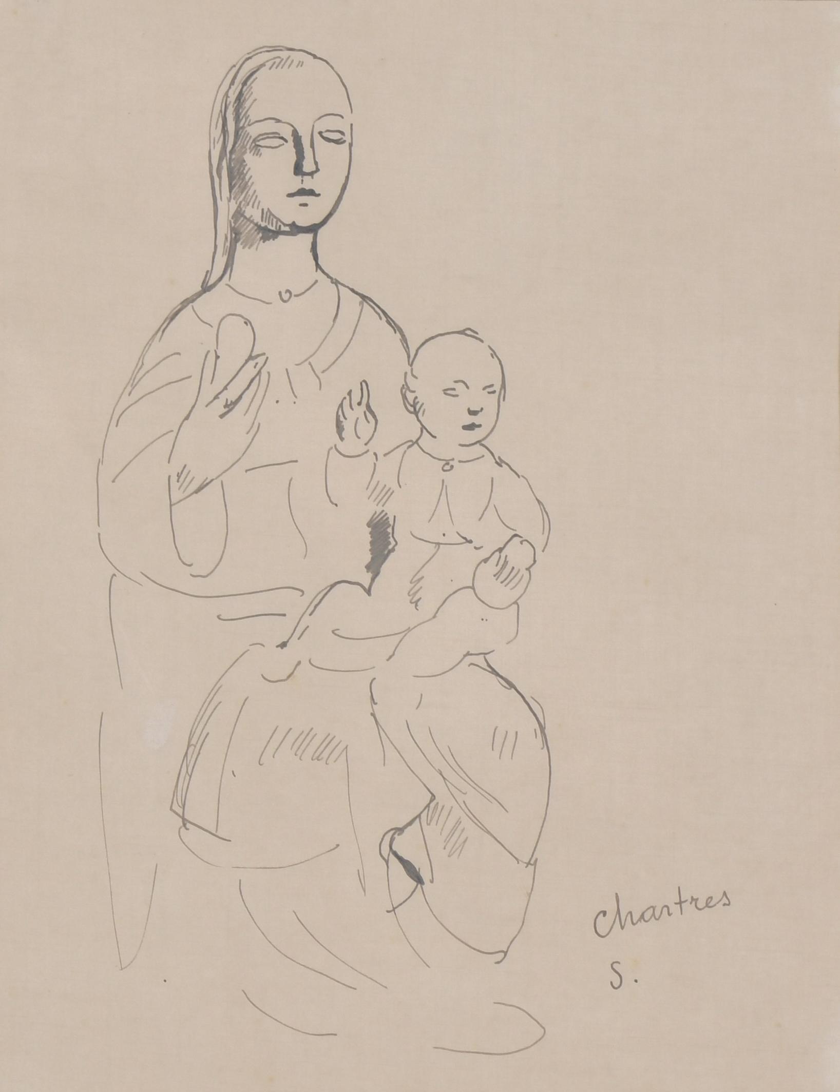 ANTOINE CHARTRES (1903-1968).  Boceto para "VIRGEN CON NIÑO