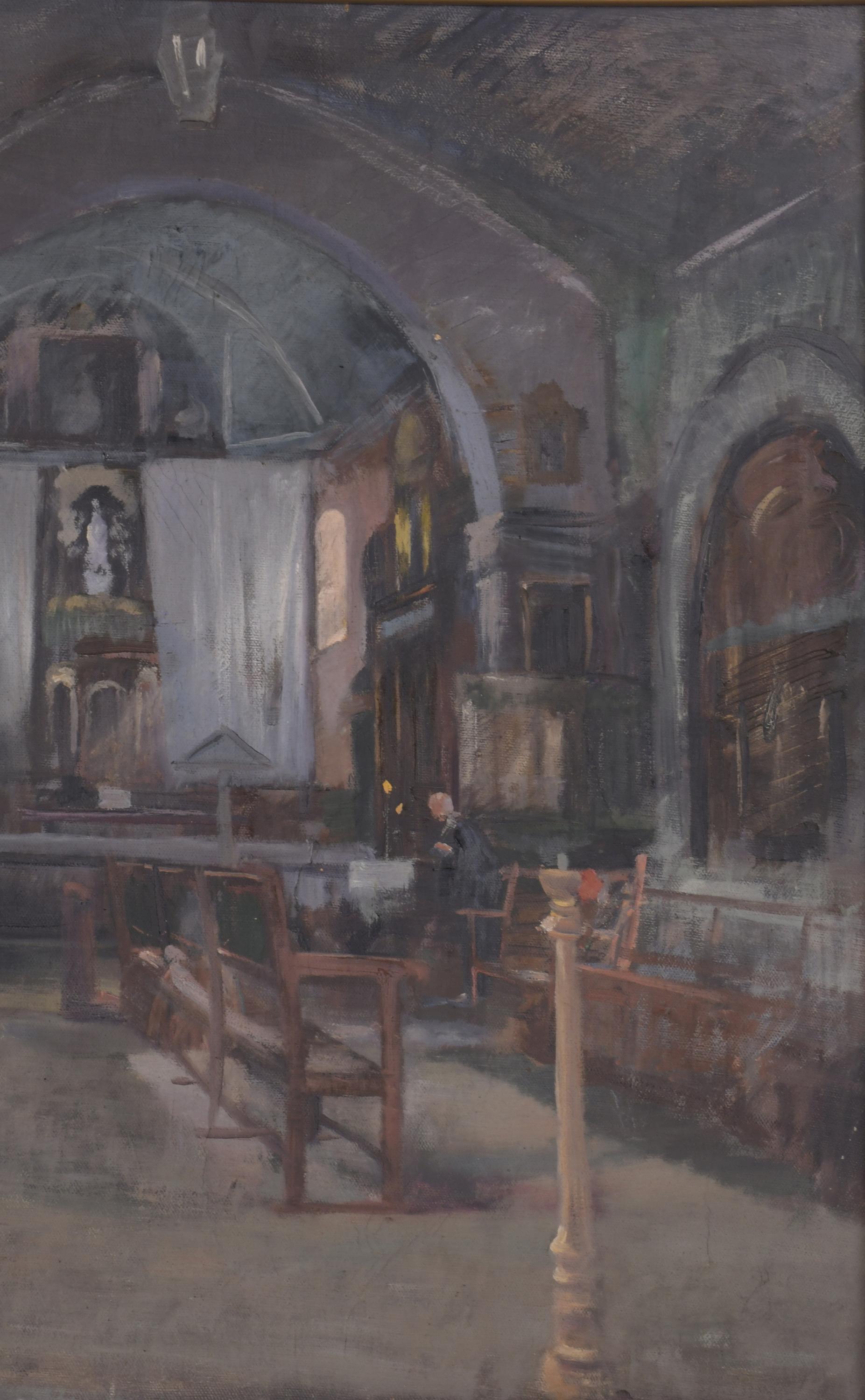 ESCUELA CATALANA, SIGLO XIX-XX.  "INTERIOR DE UNA IGLESIA".