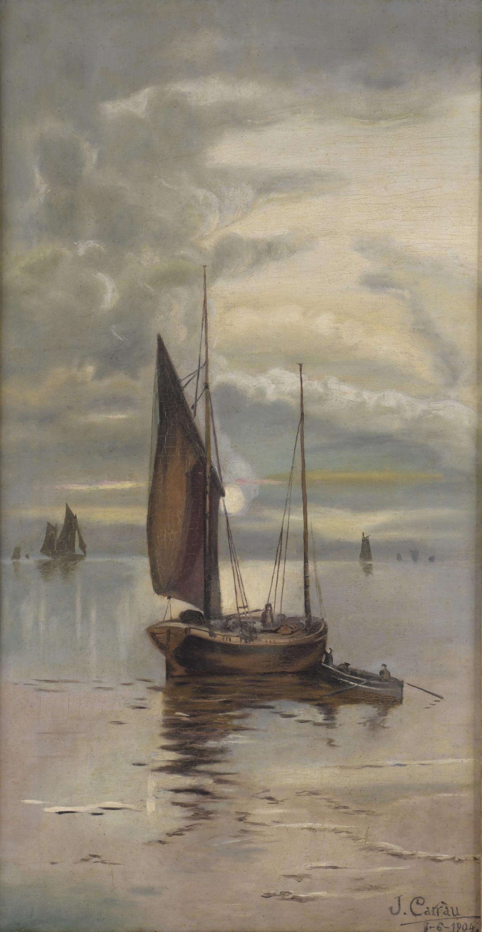 J. CARRAU (XIX-XX). "BARCA EN LA ORILLA", 1904.
