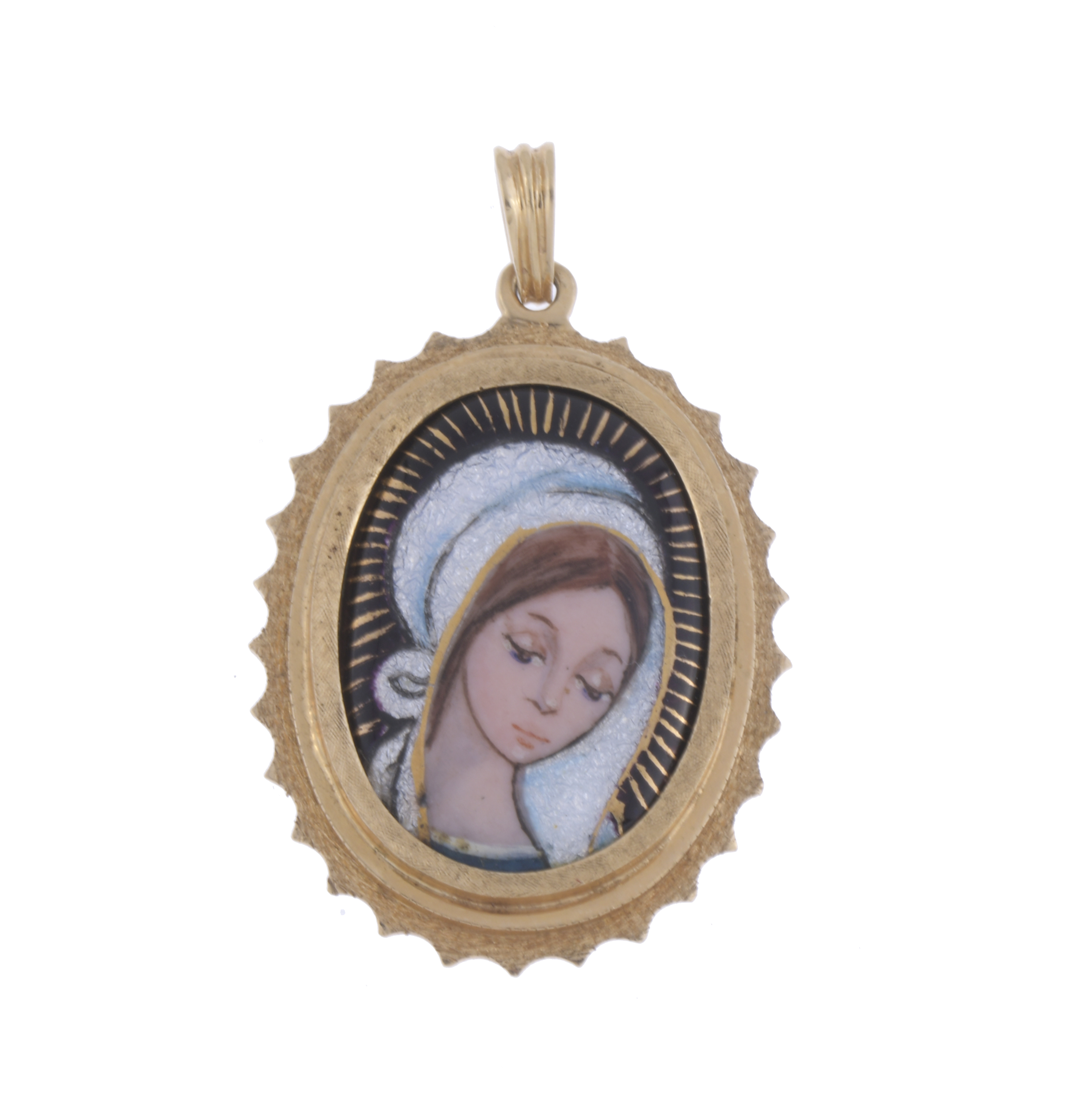 COLGANTE EN ORO CON ESMALTE DE LA VIRGEN MARIA