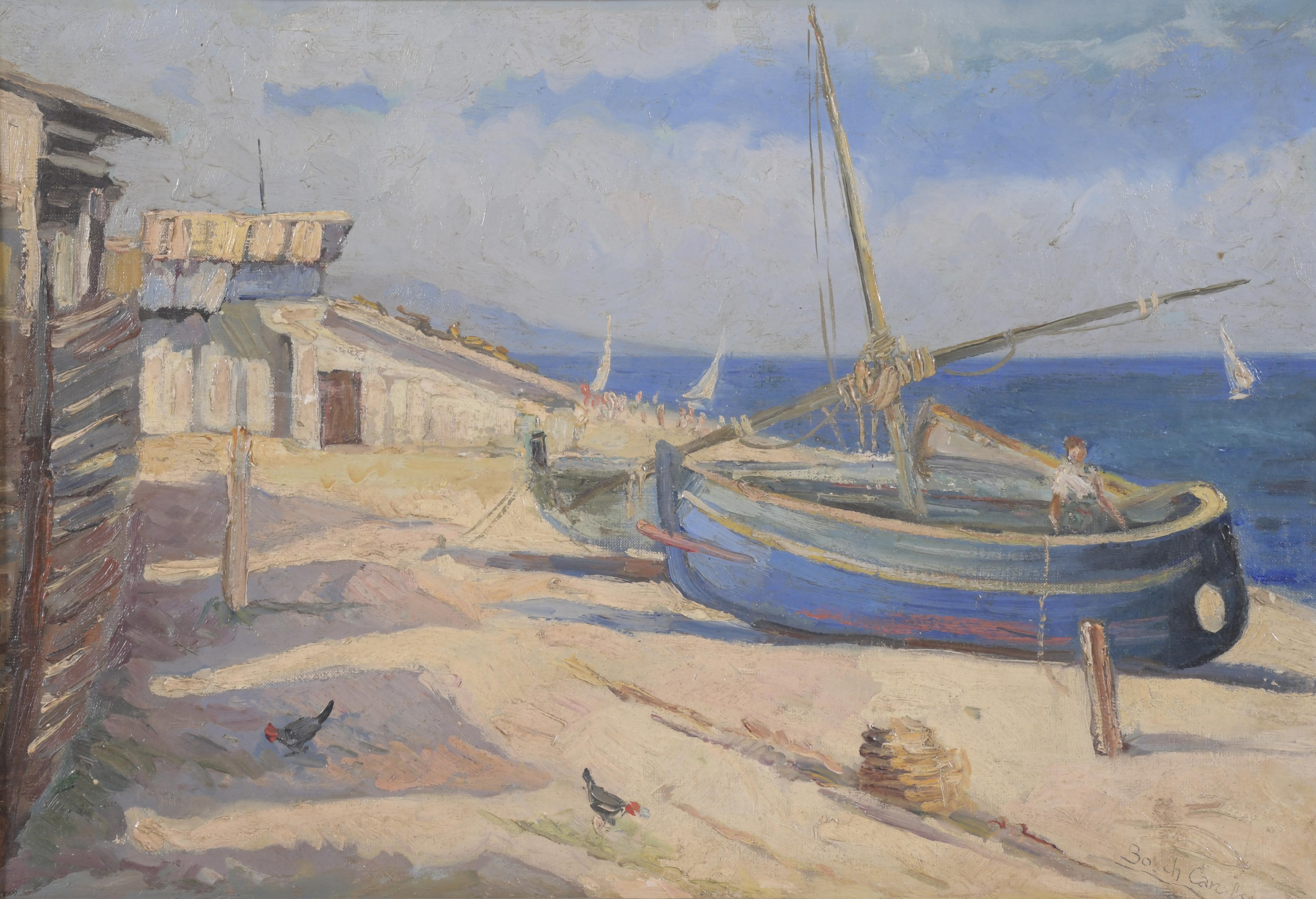 ANDREU BOSCH CANALS (1881-1966). "BARCAS EN LA ORILLA".