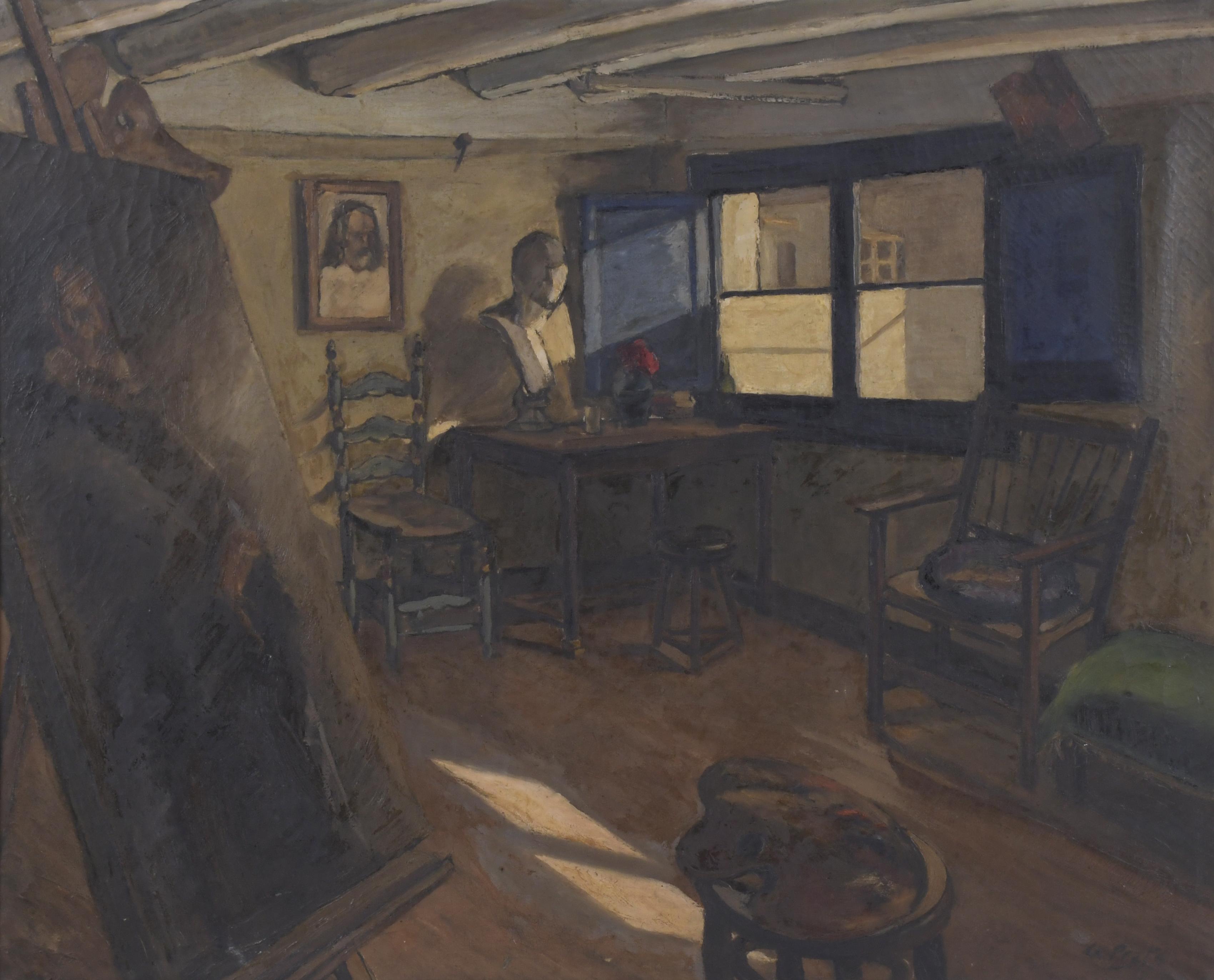 ANTONI PRATS BAQUÉ (1907-?).  "Taller del pintor".