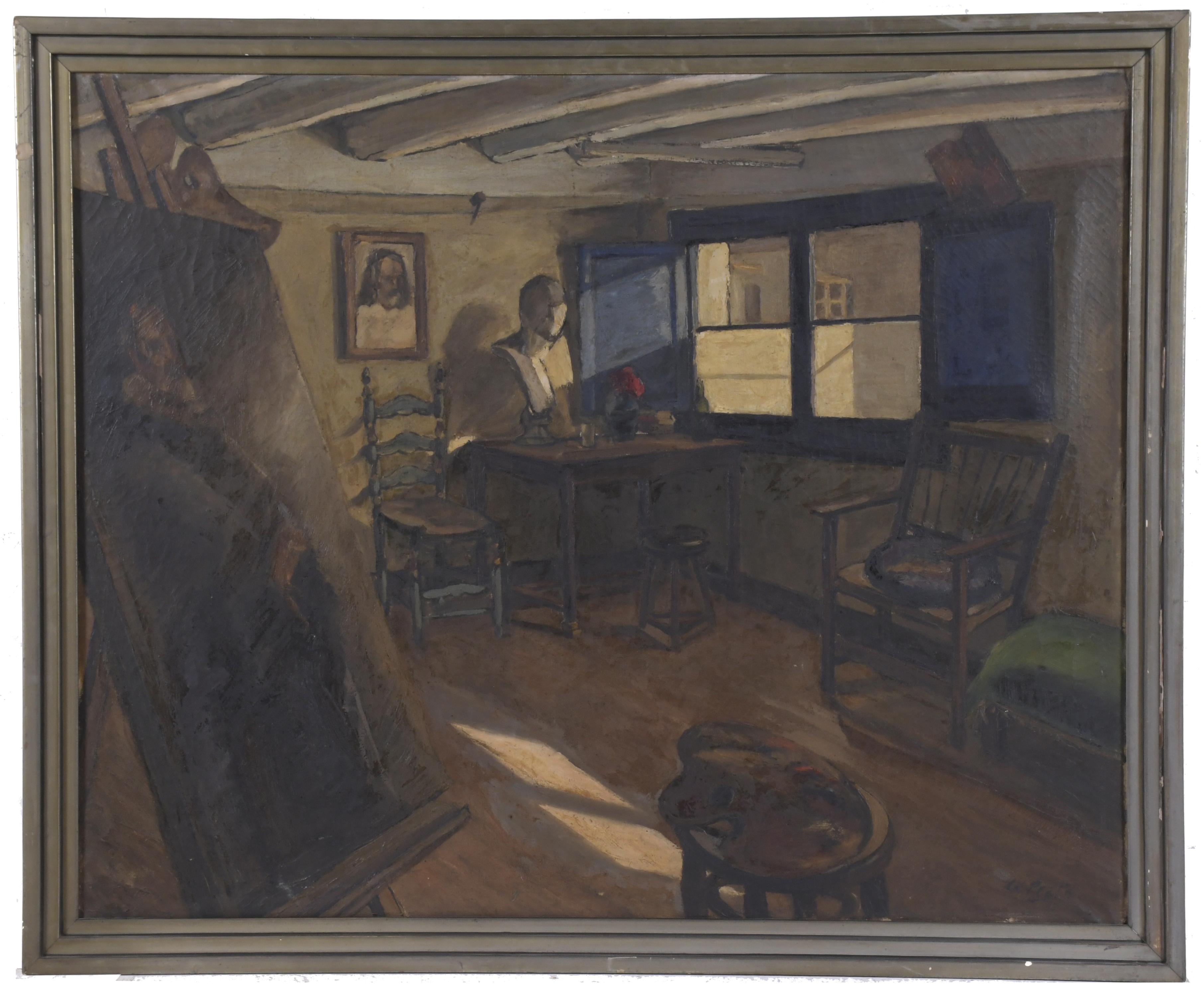 ANTONI PRATS BAQUÉ (1907-?).  "Taller del pintor".