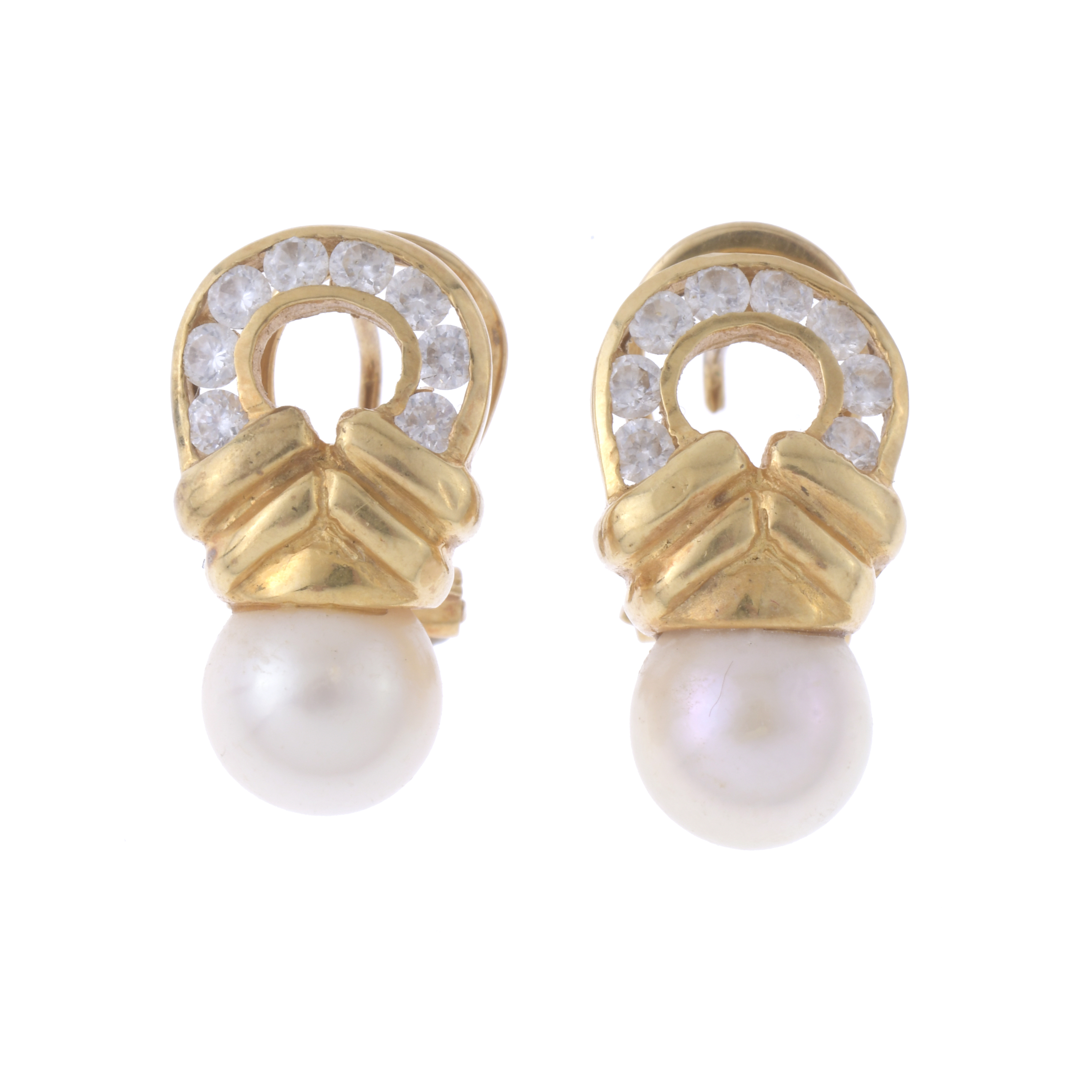 PENDIENTES EN FORMA DE HERREADURA CON DIAMANTES Y PERLAS