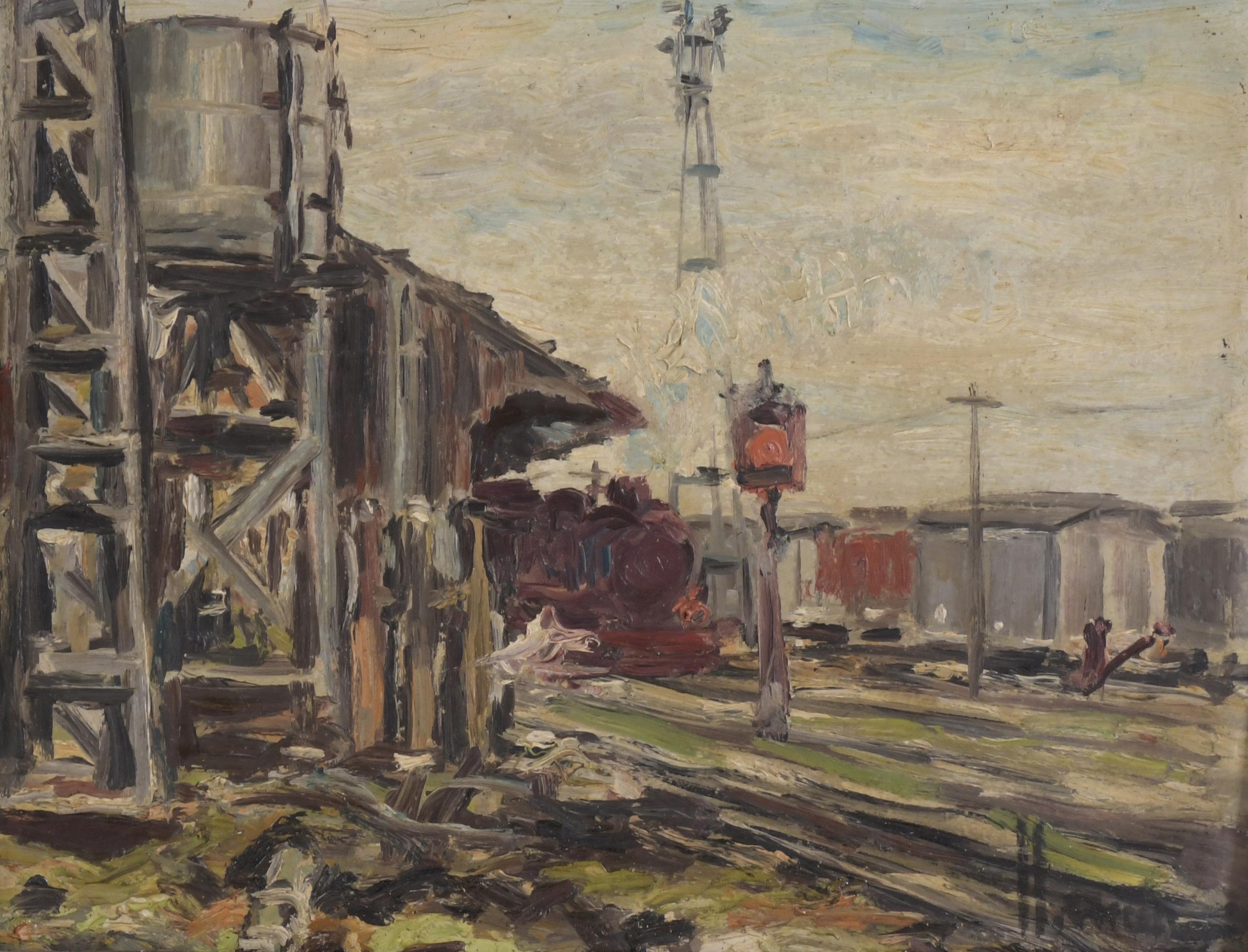 ESCUELA ESPAÑOLA, SIGLO XX. "Puerto" y  "Estación de tren".