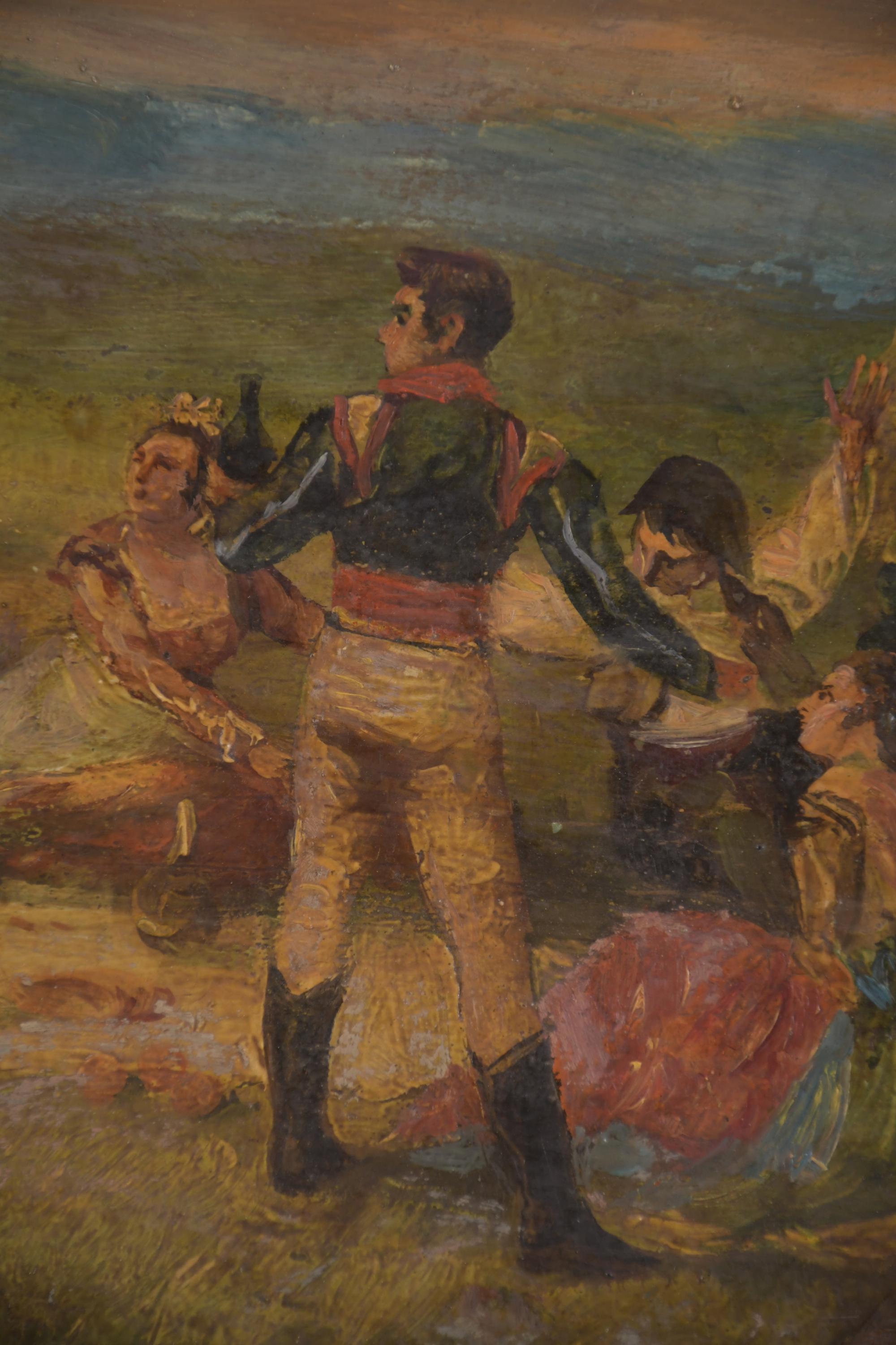 ESCUELA ESPAÑOLA, SIGLO XIX.  "Paisaje con personajes y tor