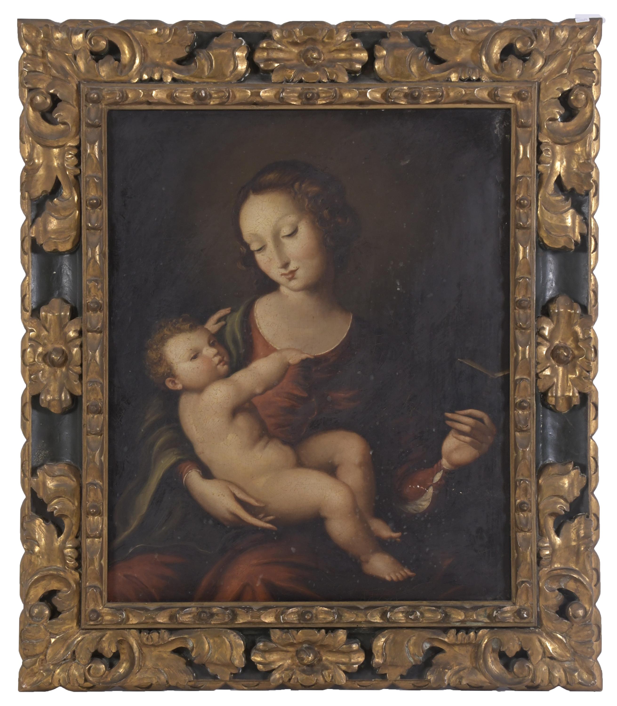 ESCUELA ITALIANA, SIGLO XIX.  "Virgen con niño". 