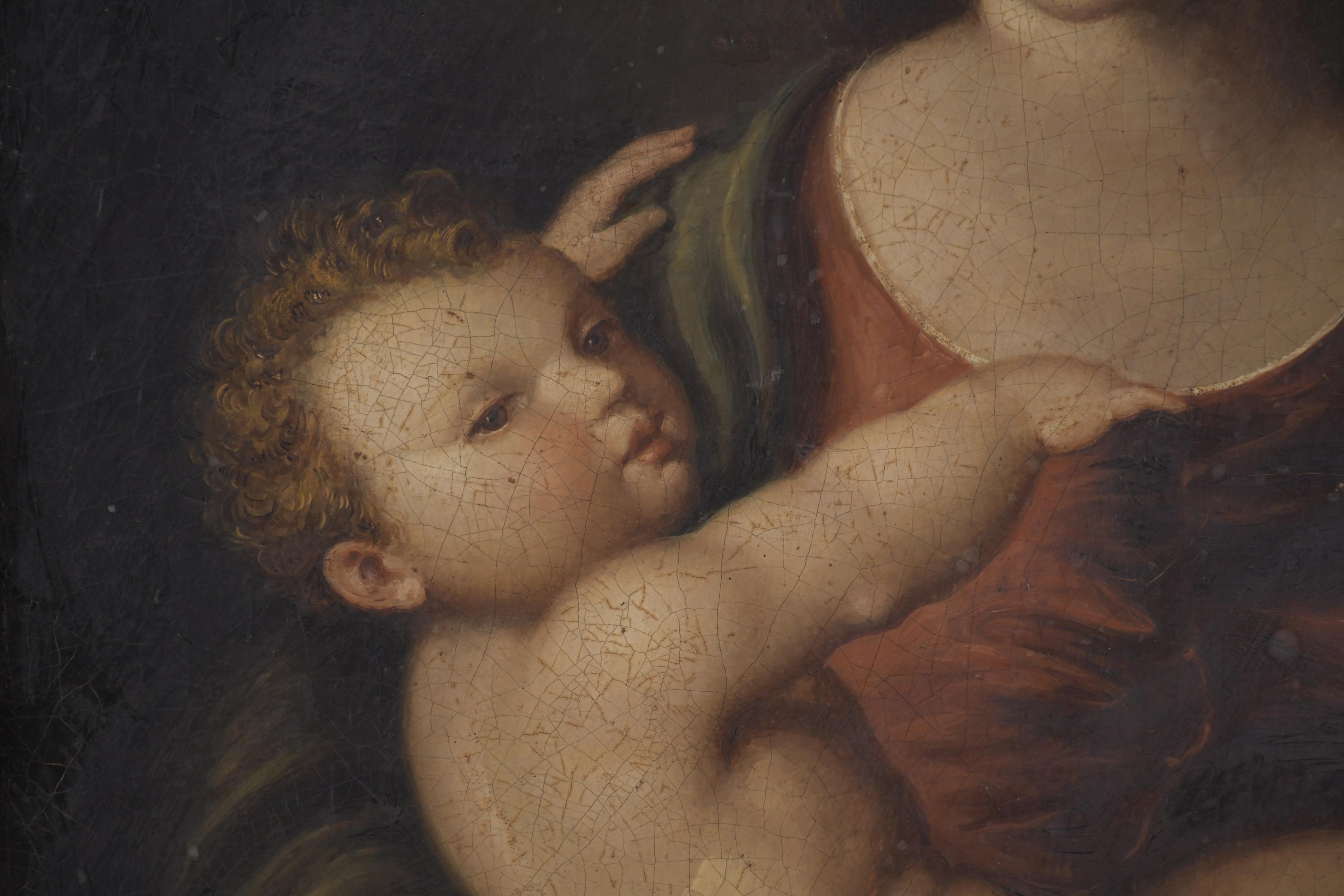 ESCUELA ITALIANA, SIGLO XIX.  "Virgen con niño". 