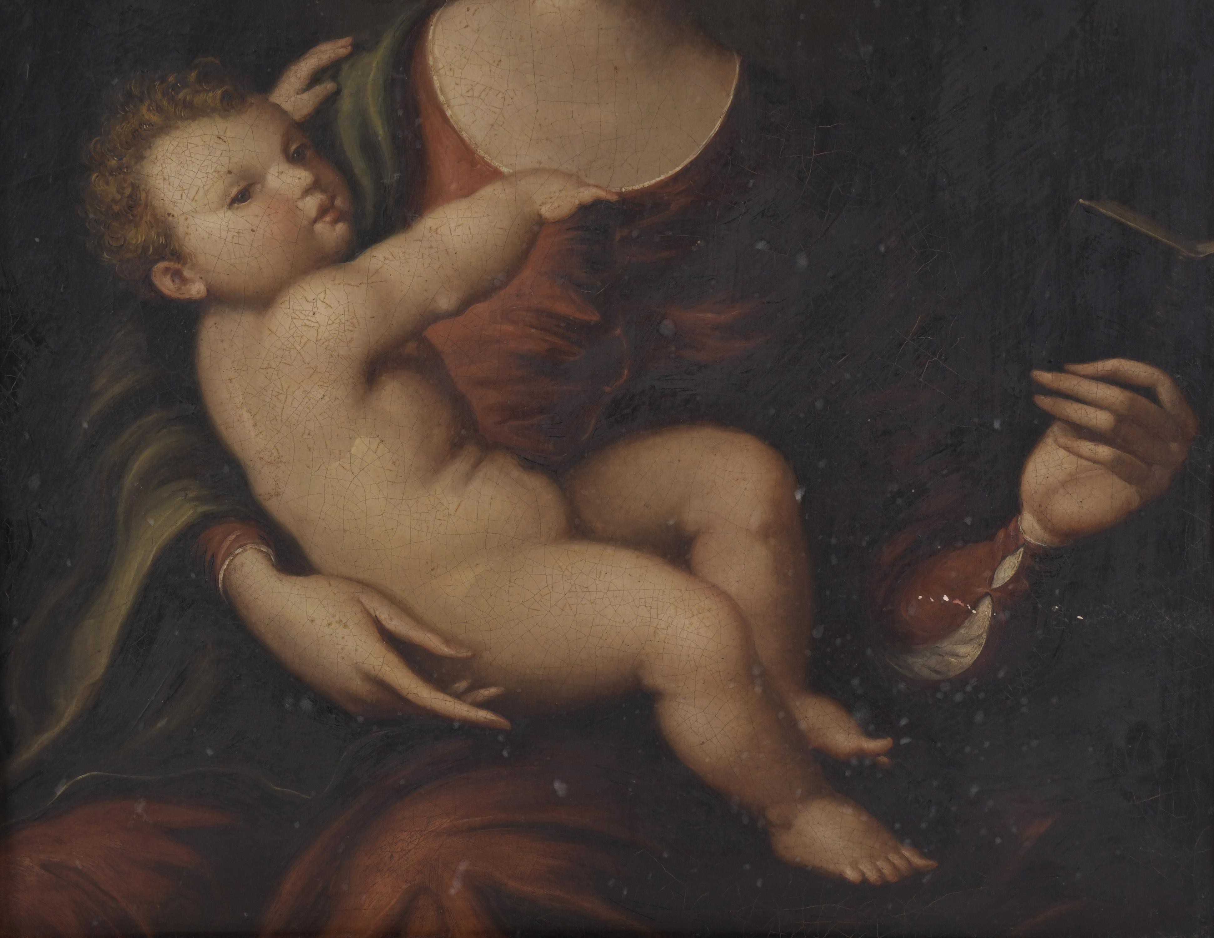 ESCUELA ITALIANA, SIGLO XIX.  "Virgen con niño". 