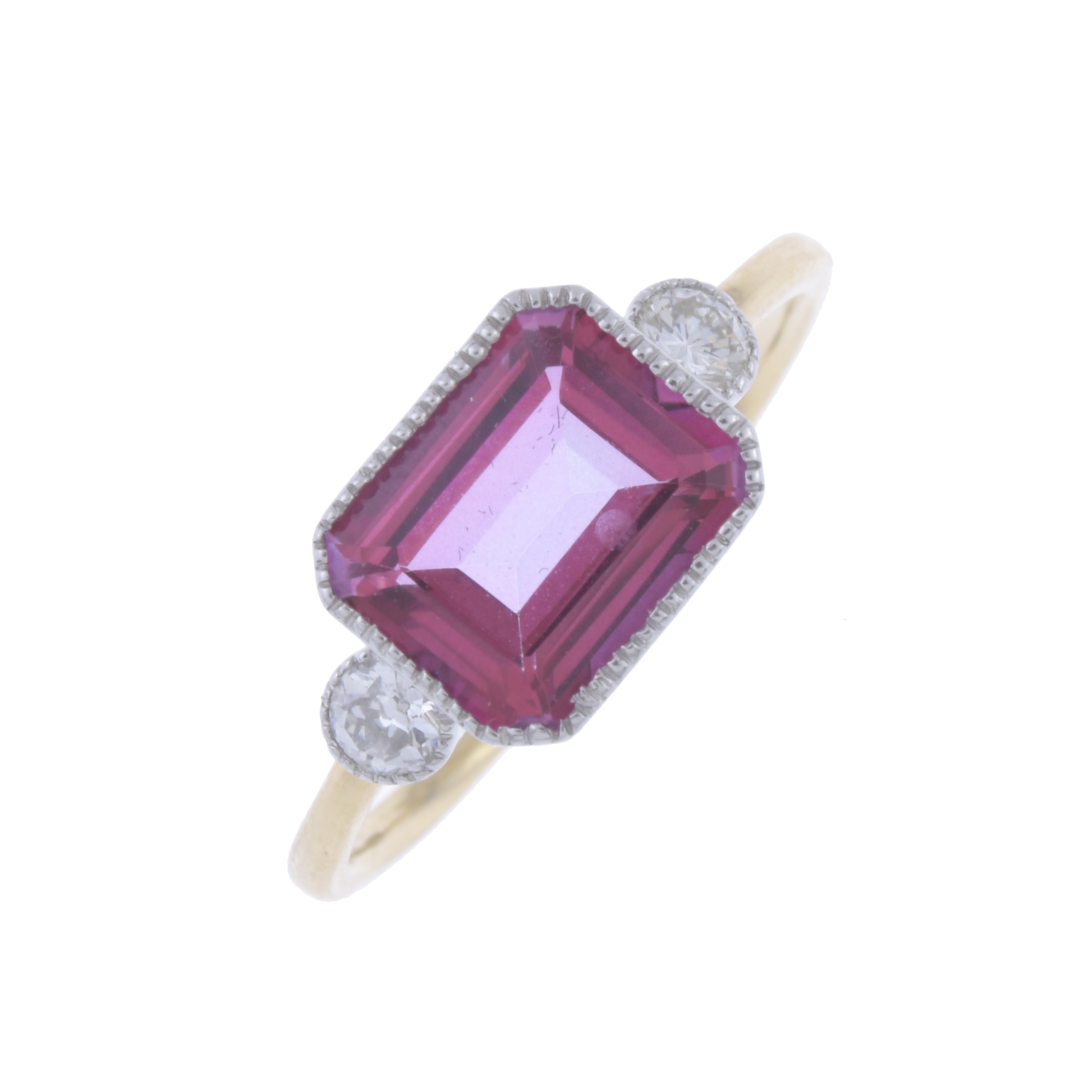 ANILLO ESTILO ART DECO CON TOPACIO ROSA Y DIAMANTES.