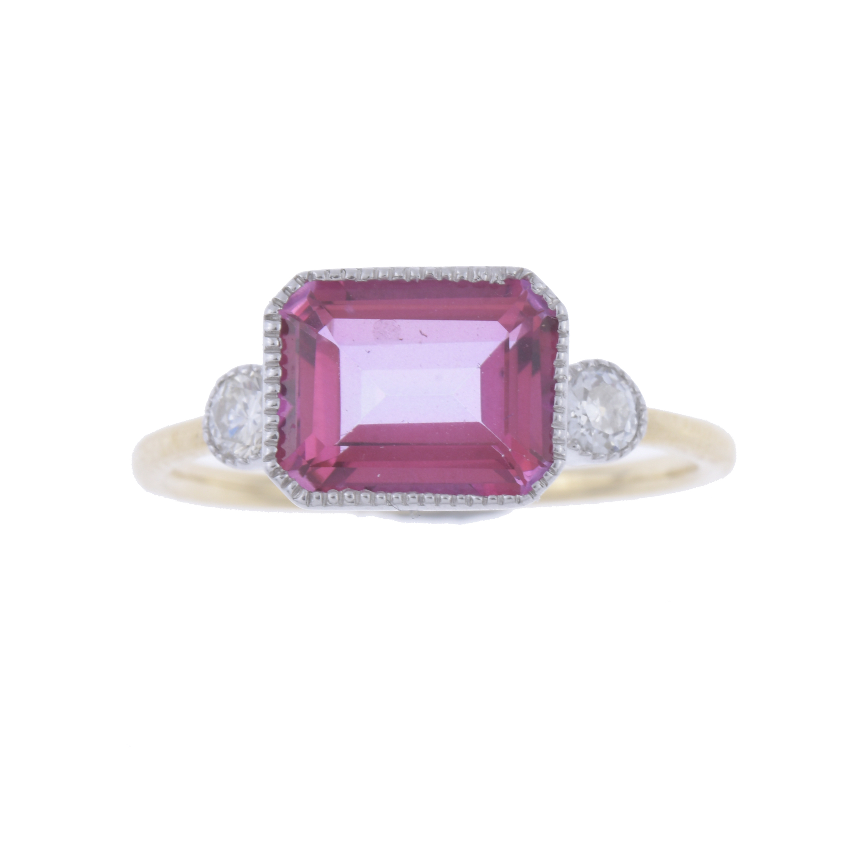 ANILLO ESTILO ART DECO CON TOPACIO ROSA Y DIAMANTES.