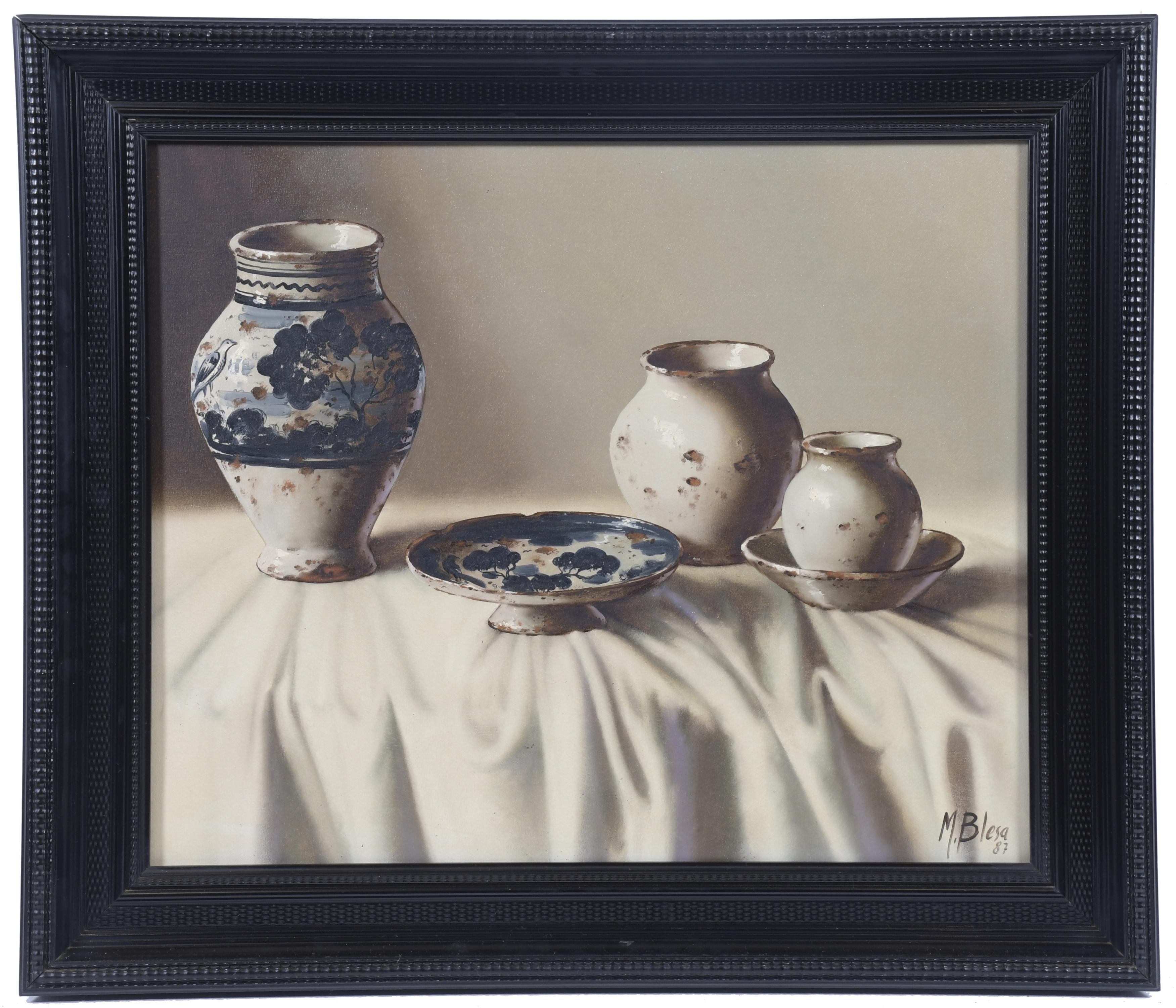 MANUEL BLESA (1945). "Bodegón cerámica", 1987.