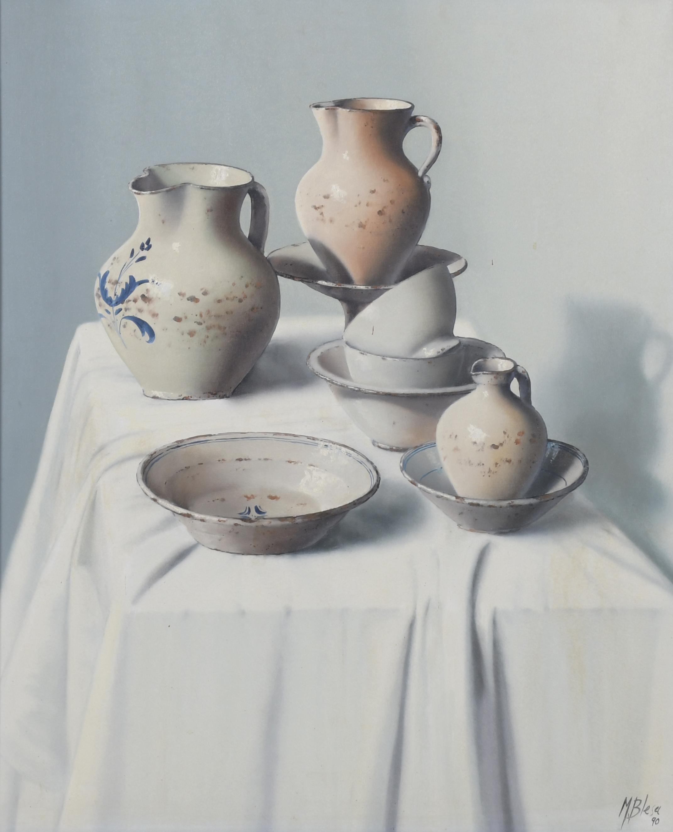 MANUEL BLESA (1945). "Bodegón cerámica", 1990.