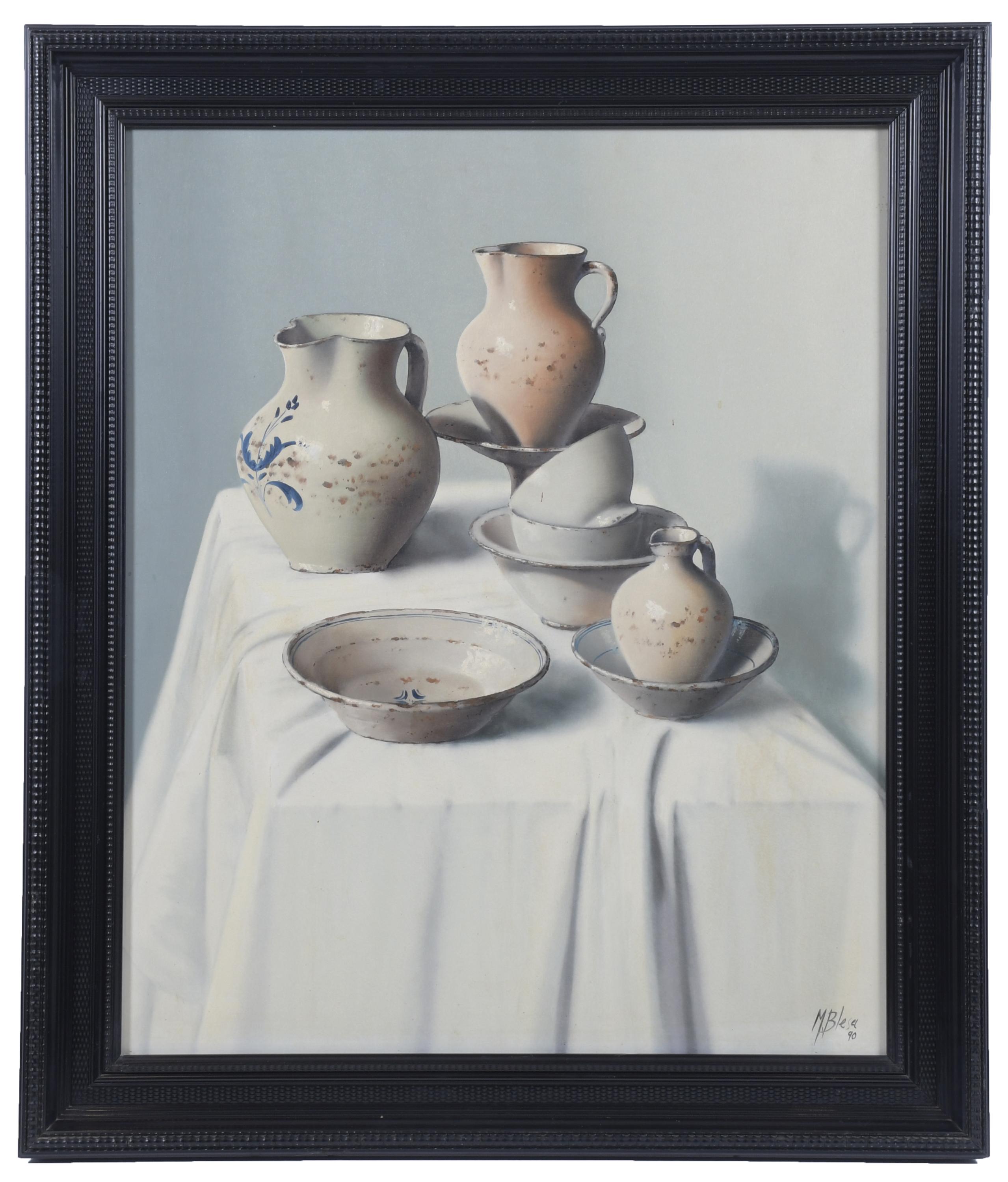 MANUEL BLESA (1945). "Bodegón cerámica", 1990.