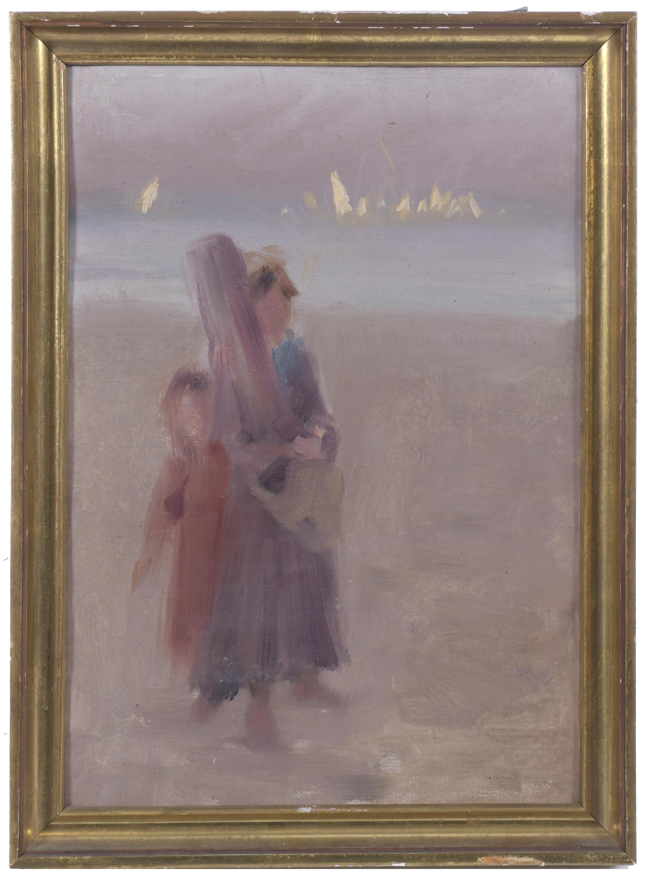 ESCUELA ESPAÑOLA, SIGLO XX. "FIGURAS EN LA PLAYA".